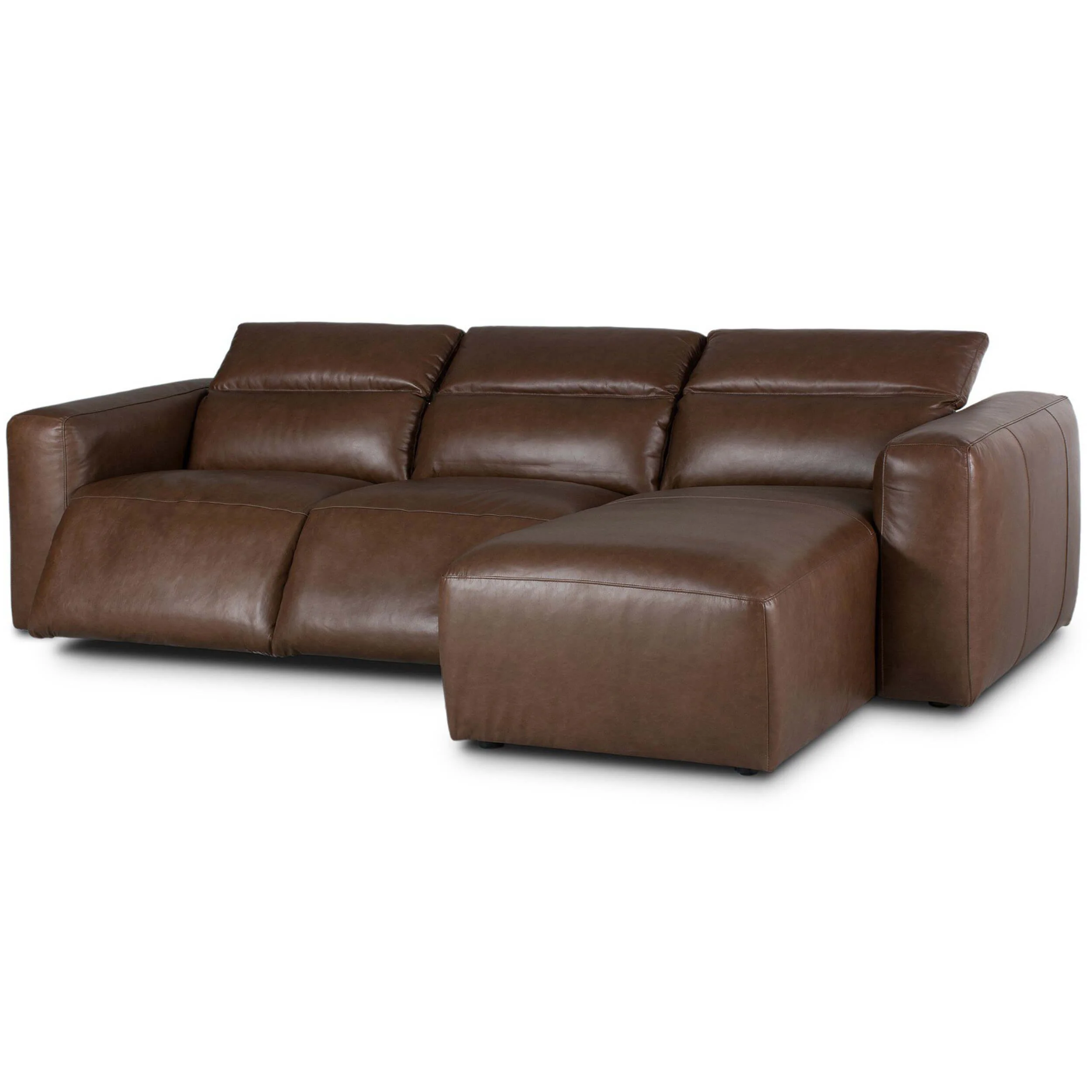 Radley 3 Piece Power Recliner Leather Sectional w/Right Chaise, Sonoma Coco