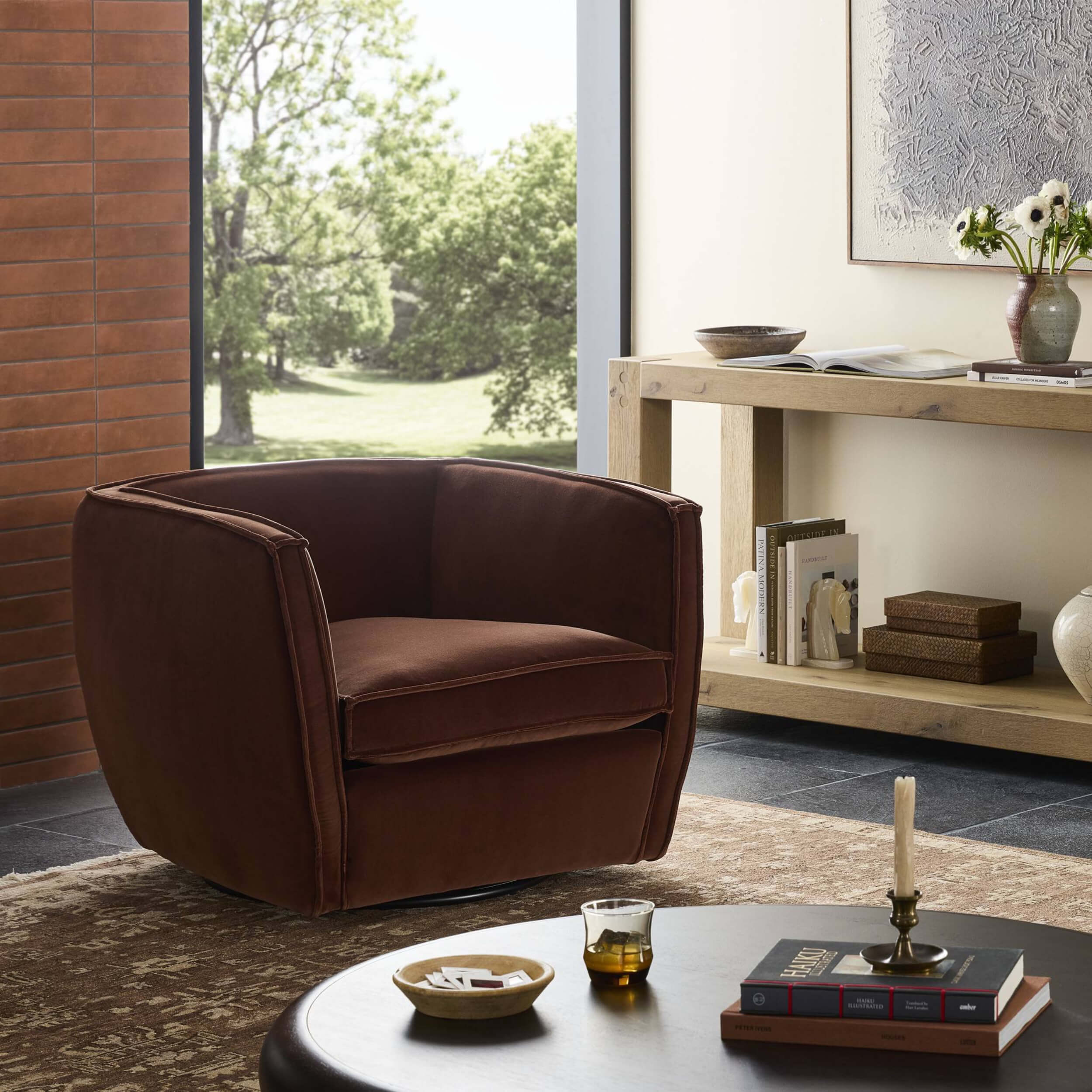 Rashi Swivel Chair, Surrey Auburn by Four Hands - Image 6