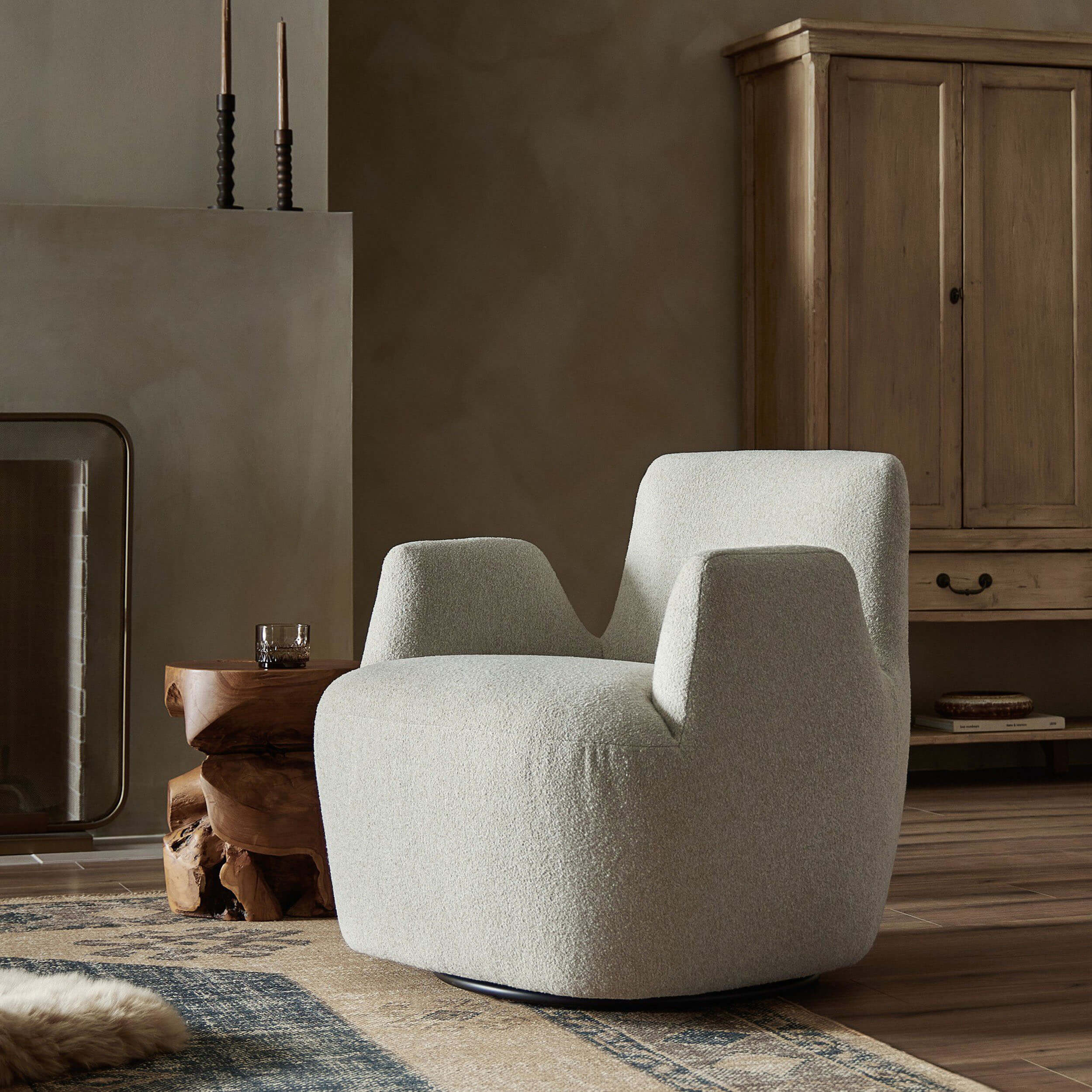 Reed Swivel Chair, Crete Pebble by Four Hands - Image 6