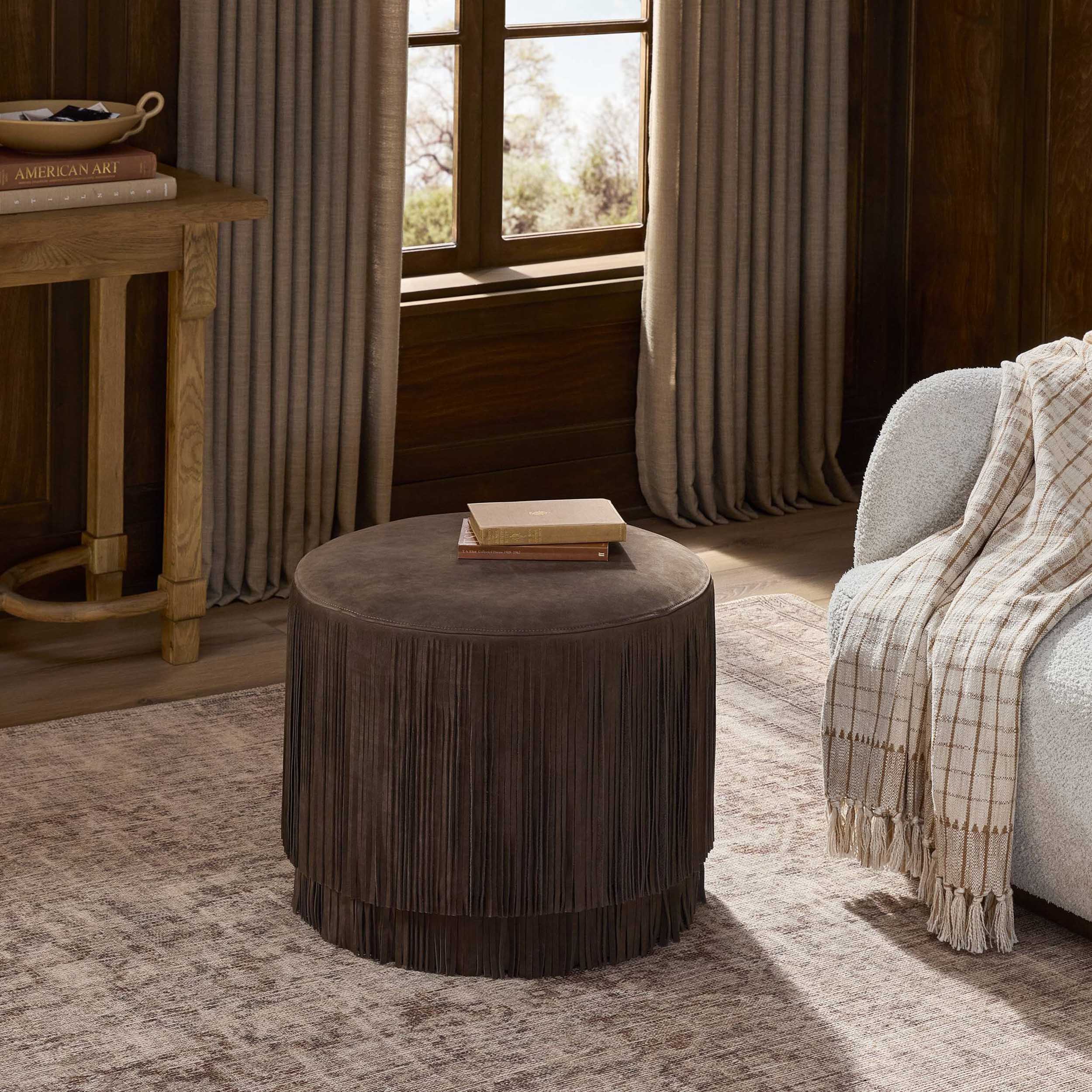 Rooney Leather Ottoman, Nubuck Cigar by Four Hands - Image 4