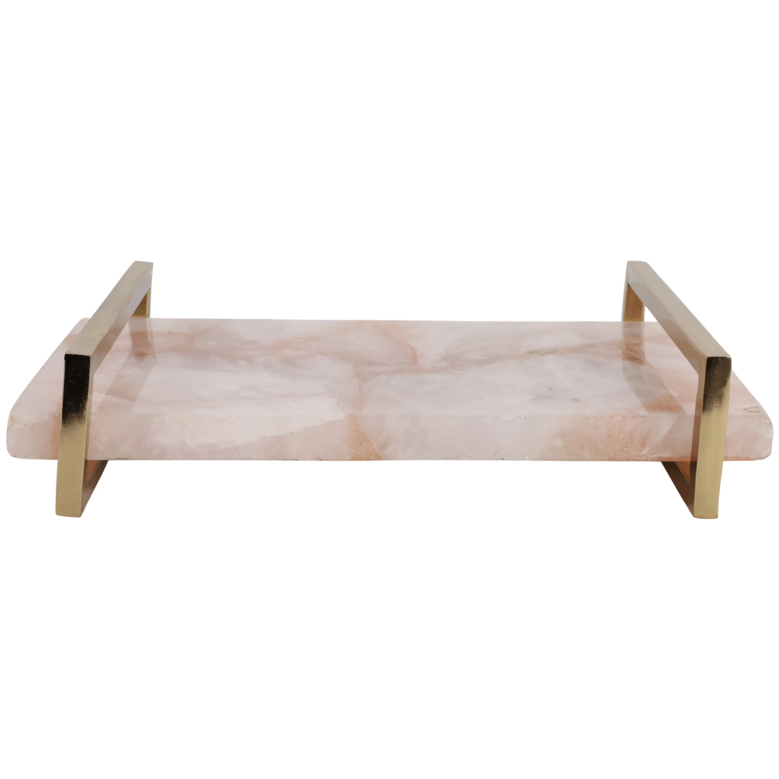 Rose Quartz Tray W/ Gold Handles, Pink