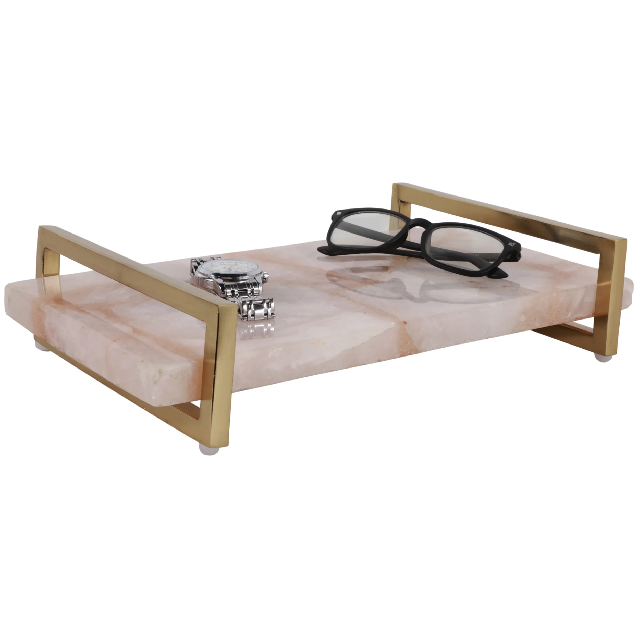 Rose Quartz Tray W/ Gold Handles, Pink - Image 5