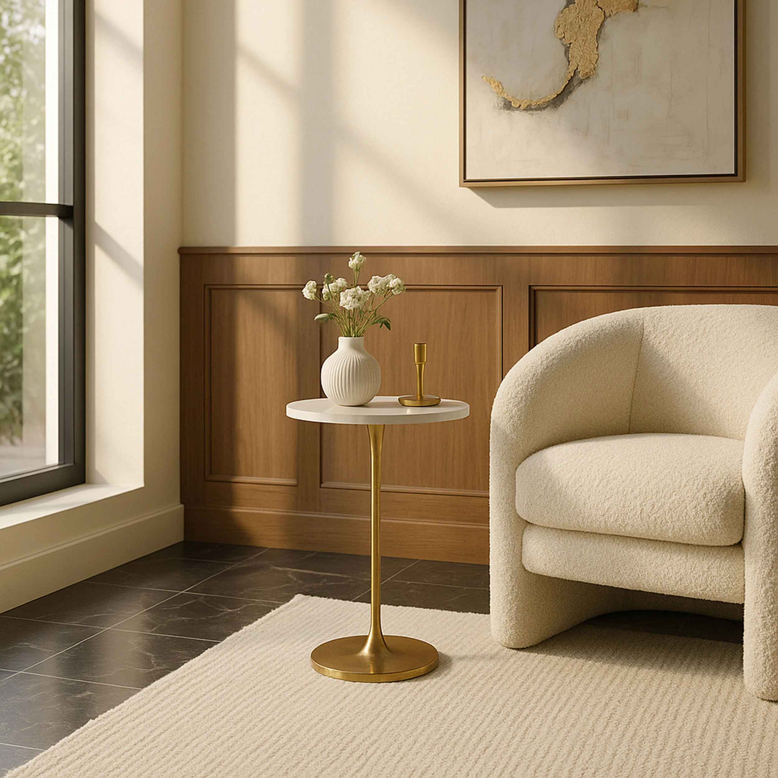 Round Drink Table, Gold/White - Image 5