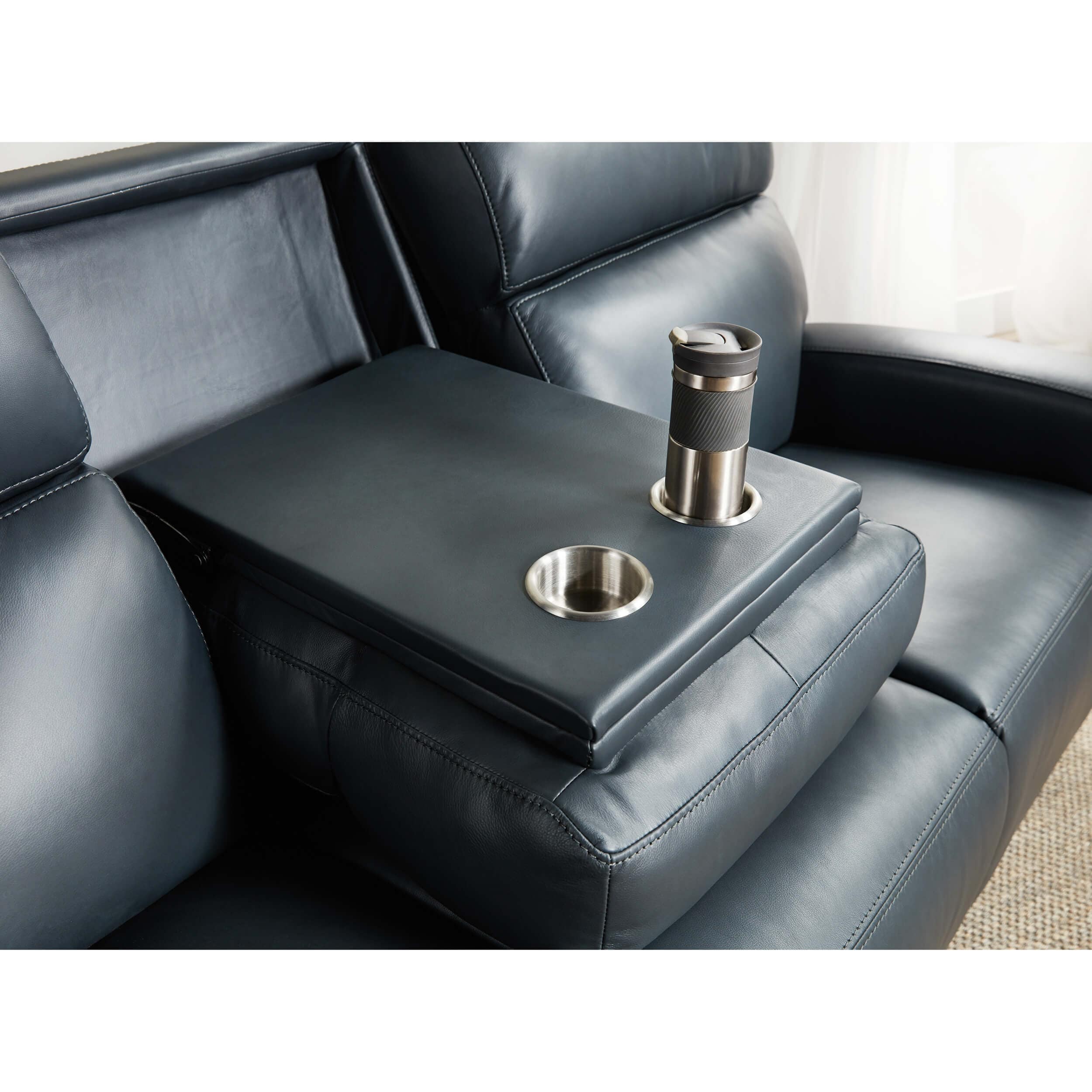 Ruthe ZeroG Power Leather Sofa w/Hidden Console, Salvo Denim - Image 7
