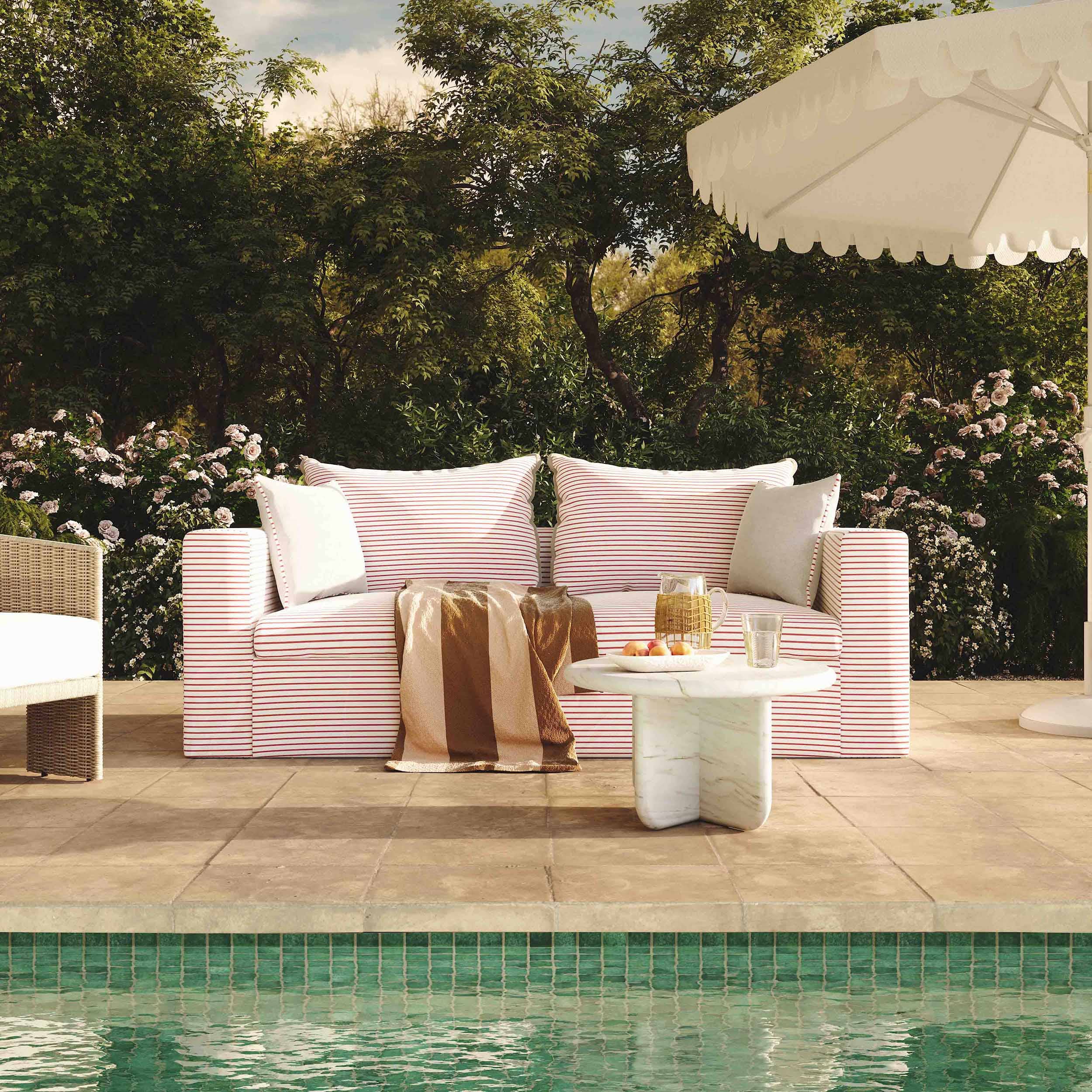 Salty Striped Outdoor Sofa, Red - Image 5