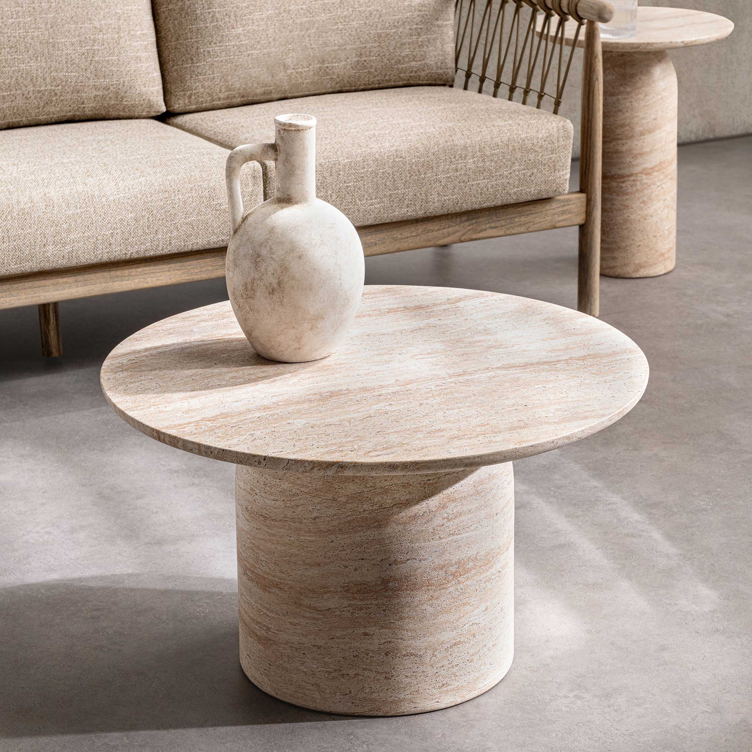 Sana Outdoor Round Coffee Table, Beige - Image 4