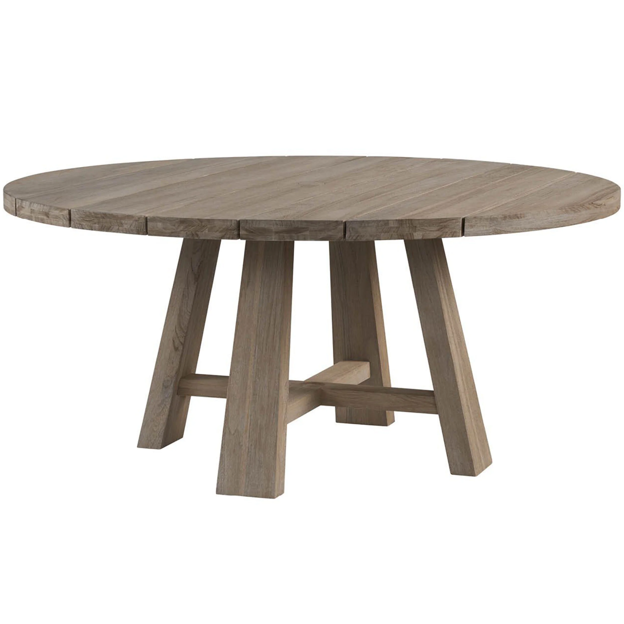Saratoga Round Outdoor Dining Table, Weathered Teak