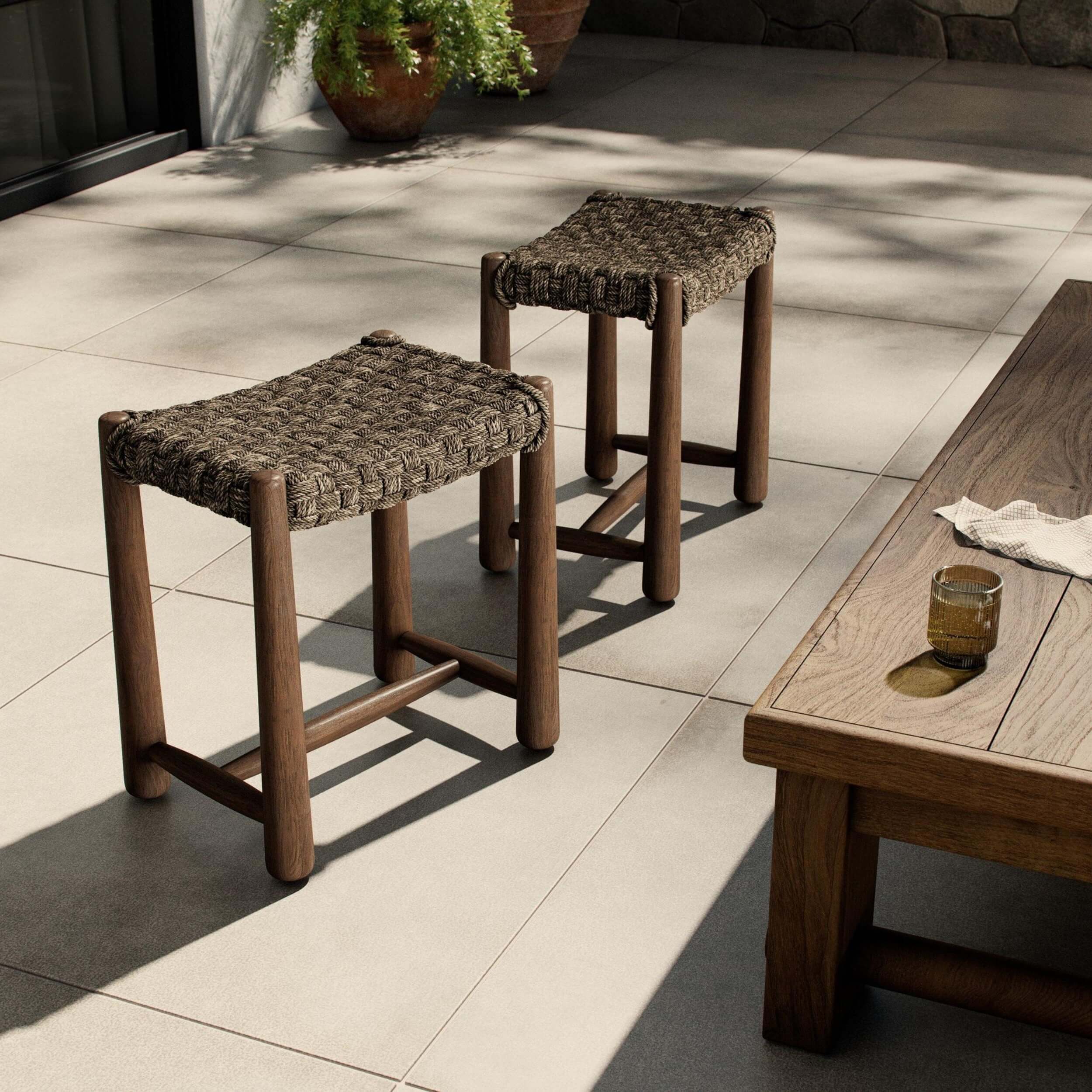 Savio Outdoor Accent Stool, Dark Textured by Amber Lewis x Four Hands - Image 5