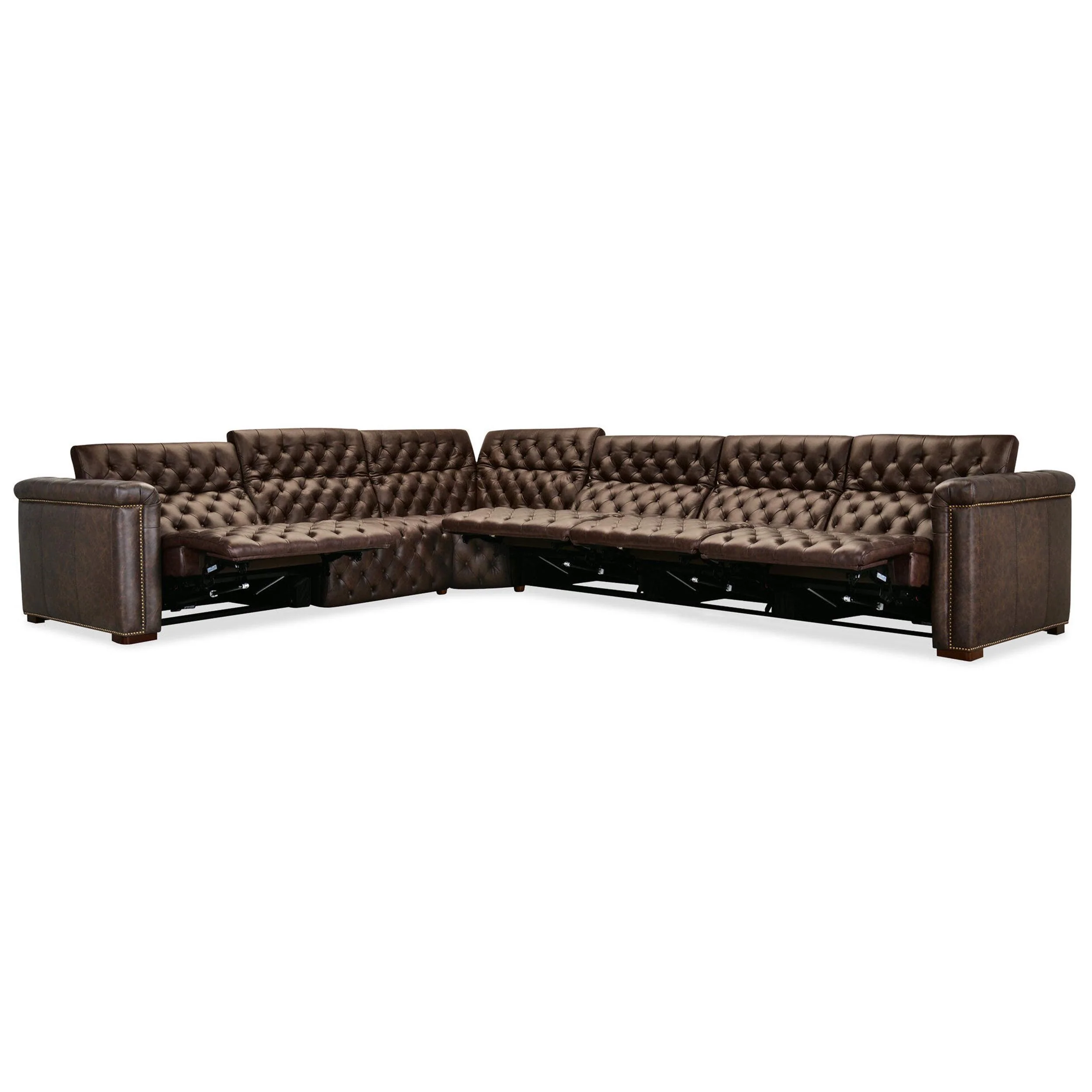 Savion Leather Deux 6 Seat Sectional w/ Four Power Recliners, West Saddlewood - Image 4