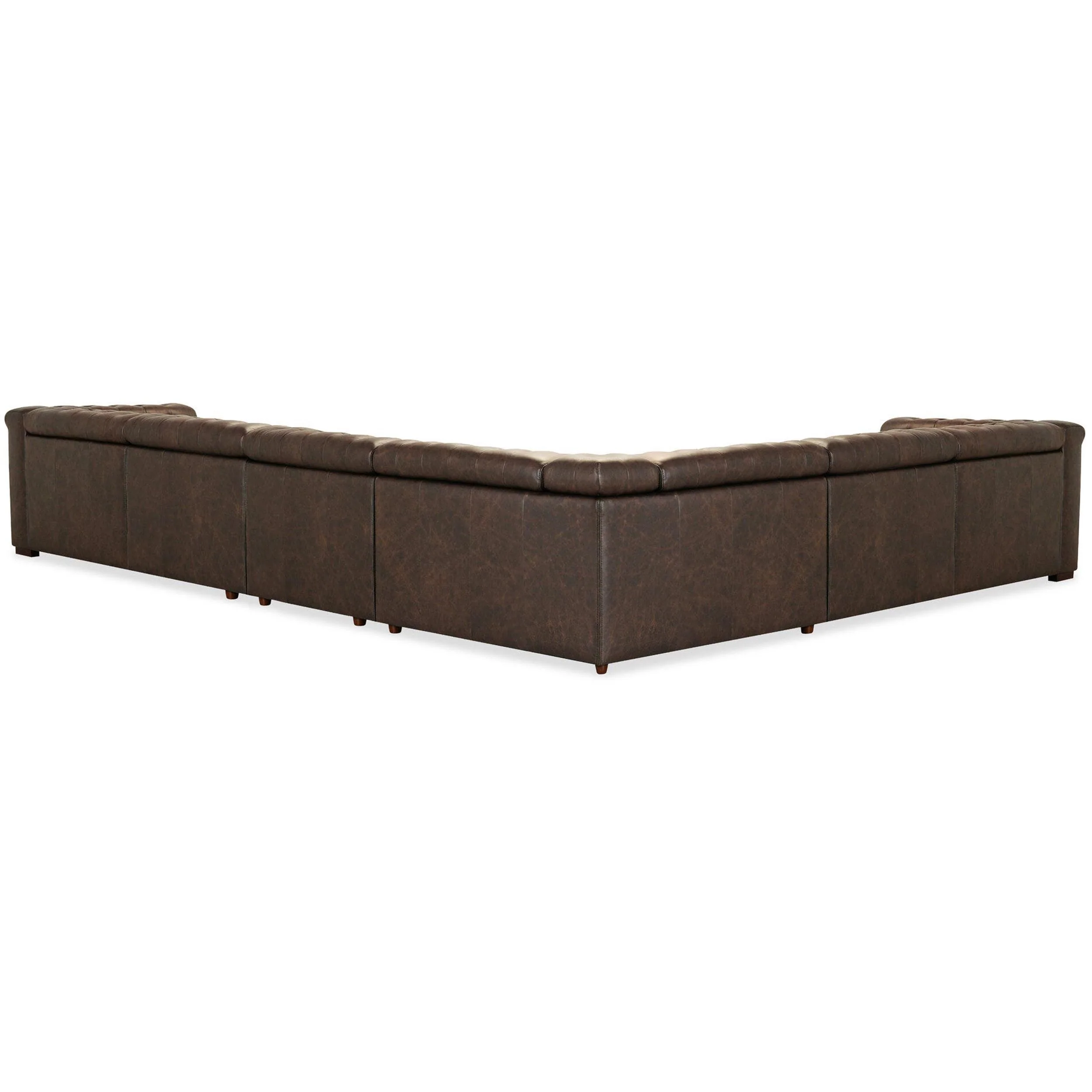 Savion Leather Deux 6 Seat Sectional w/ Four Power Recliners, West Saddlewood - Image 5