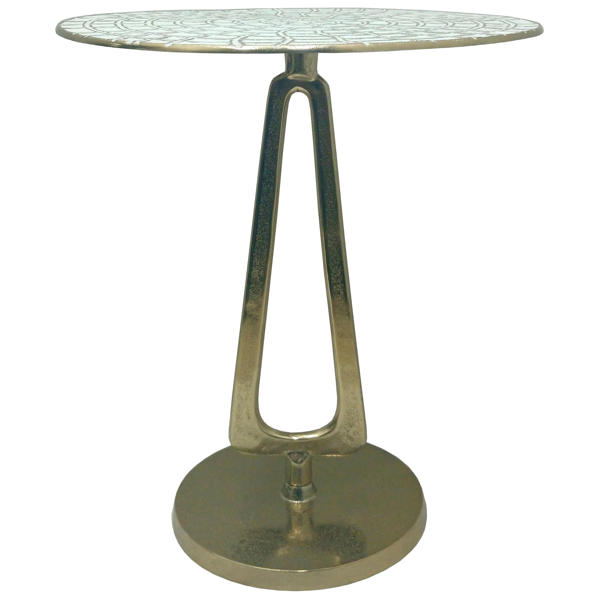 Seashell Patterned Top Accent Table, White/Gold
