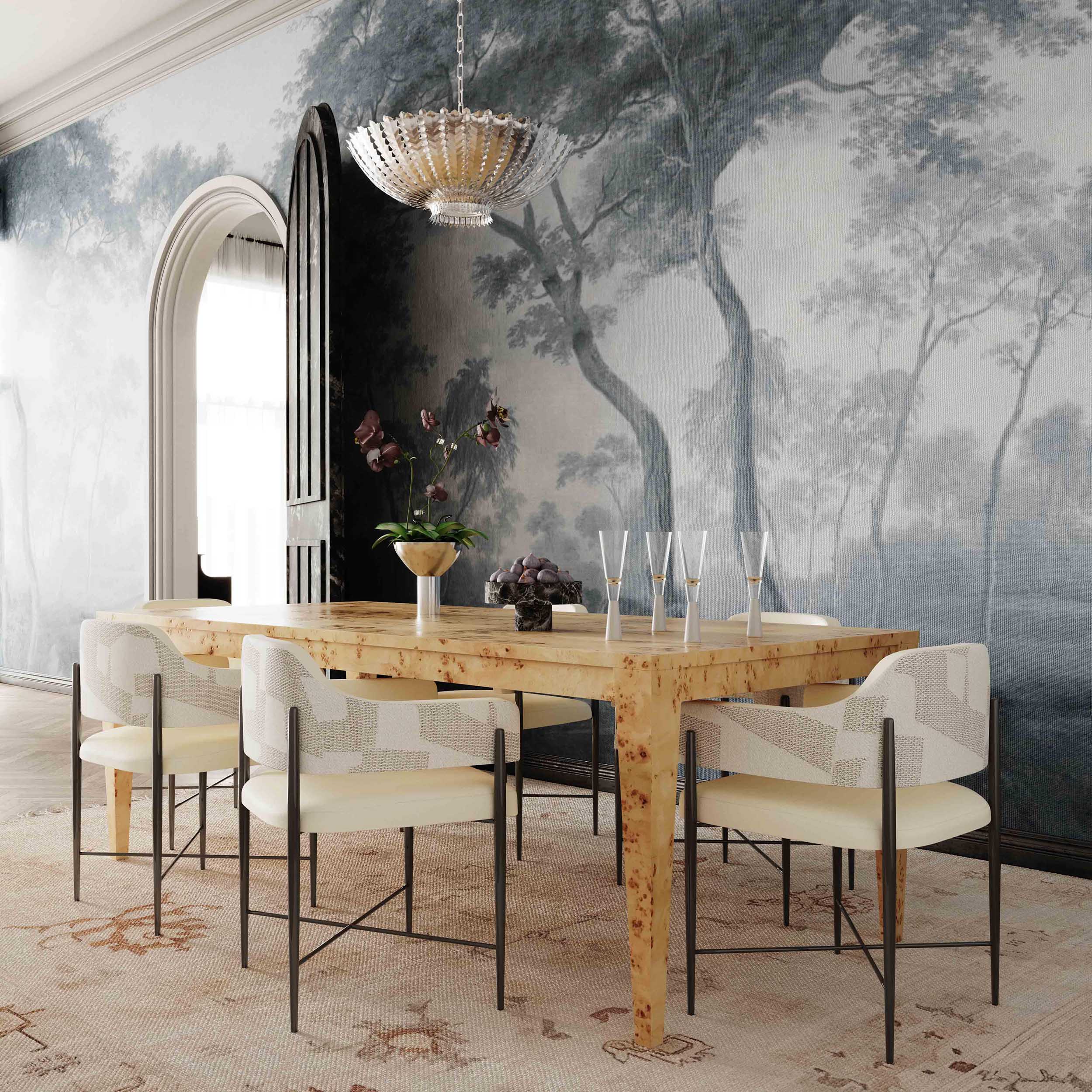 Sezanne 2-Tone Jacquard Dining Chair, Cream - Image 5