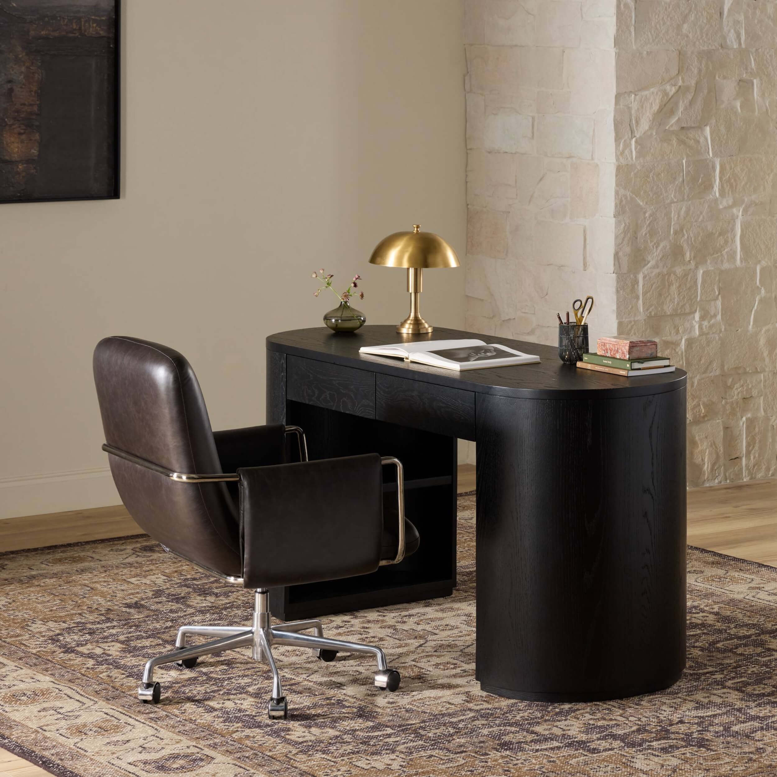 Sherman Lowback Leather Desk Chair, Sonoma Black by Four Hands - Image 6
