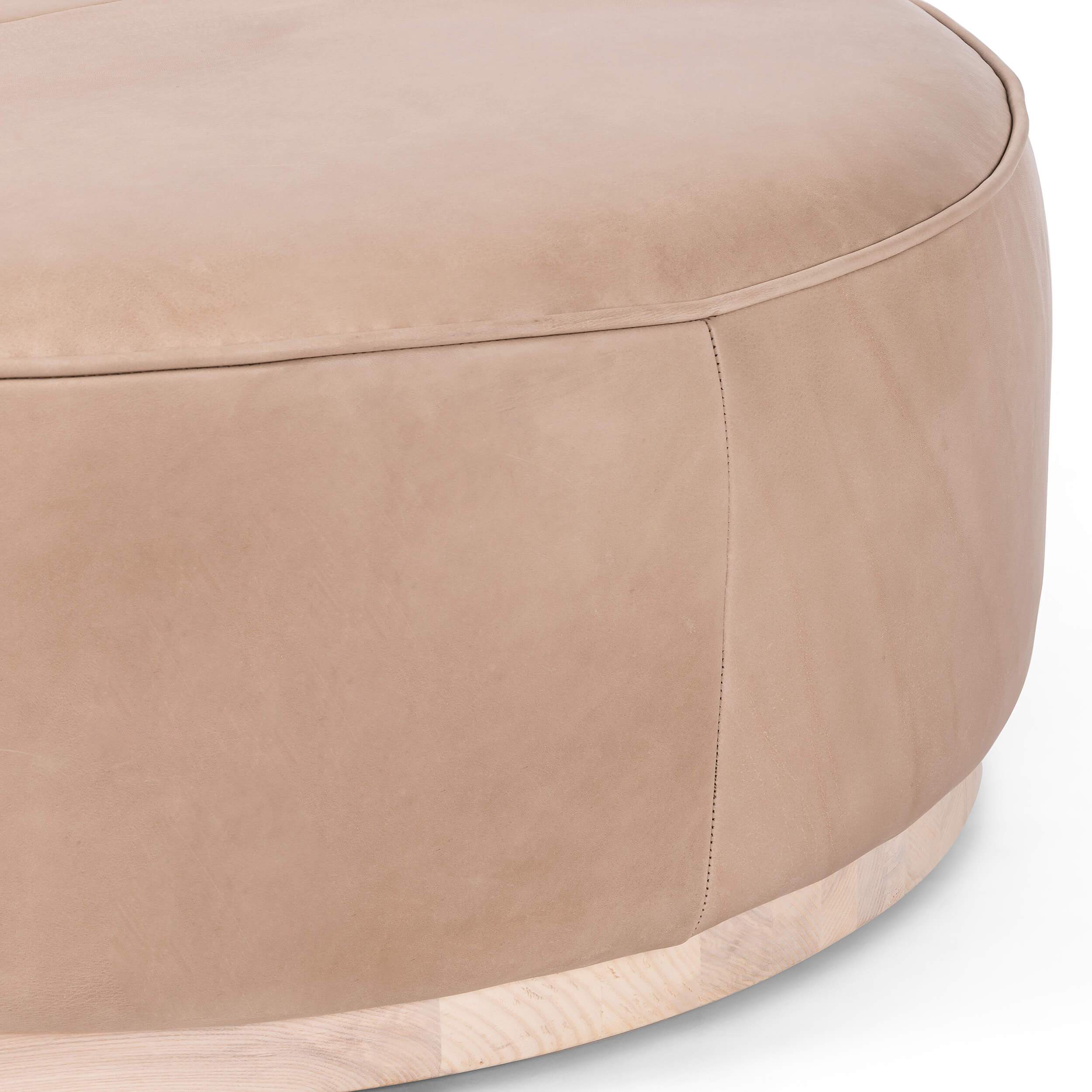 Sinclair Large Round Leather Ottoman, Burlap - Image 3