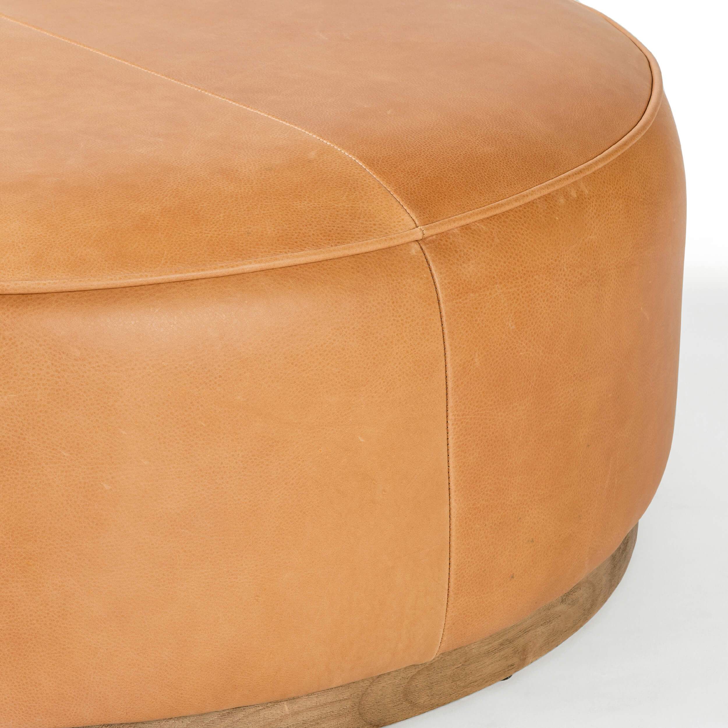 Sinclair Large Round Leather Ottoman, Butterscotch - Image 3