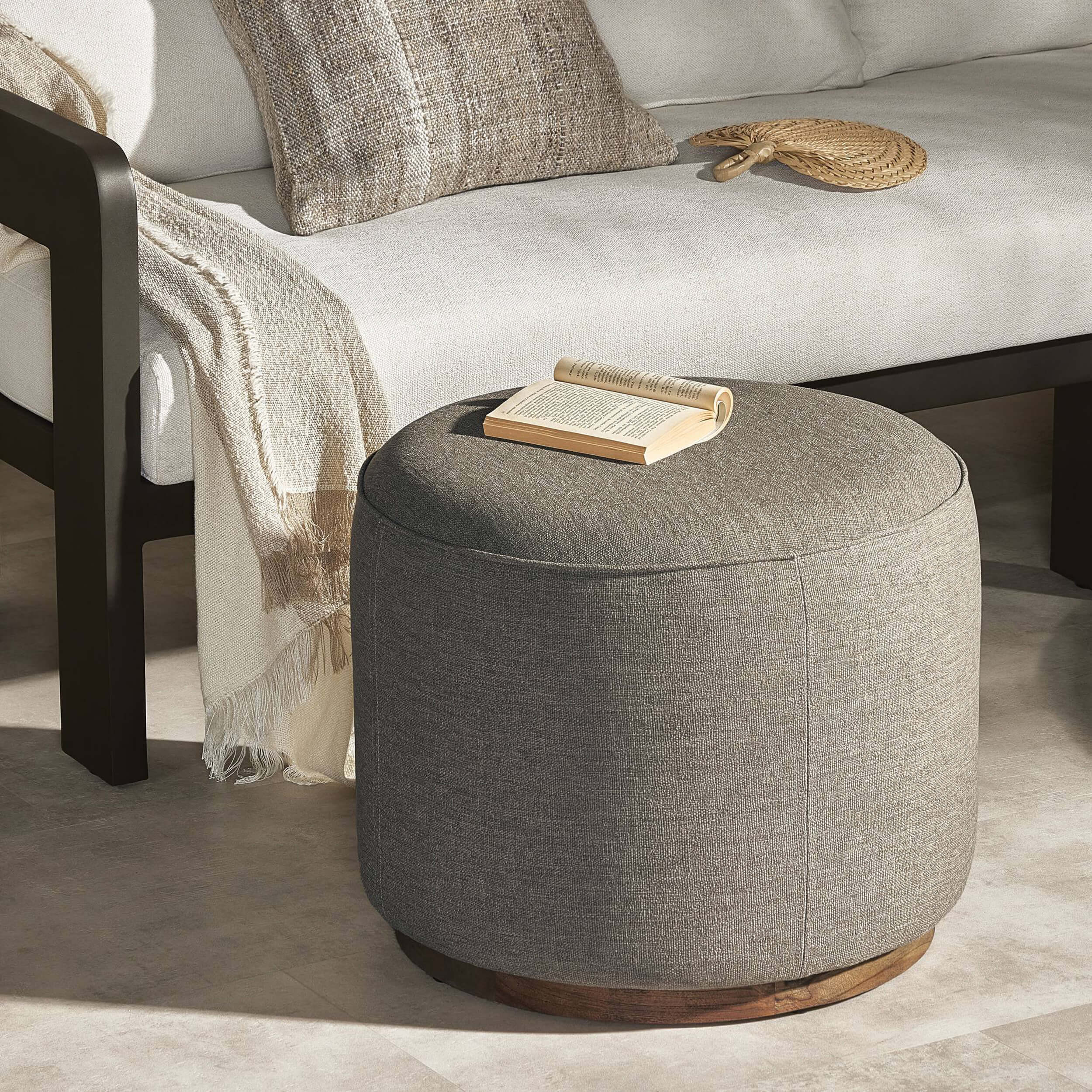 Sinclair Round Outdoor Ottoman, Alessi Fawn by Four Hands - Image 4