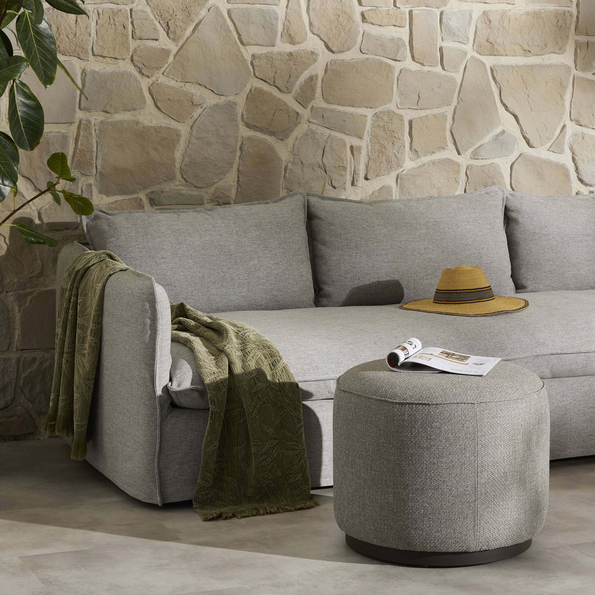 Sinclair Round Outdoor Ottoman, Hayes Smoke by Four Hands - Image 4