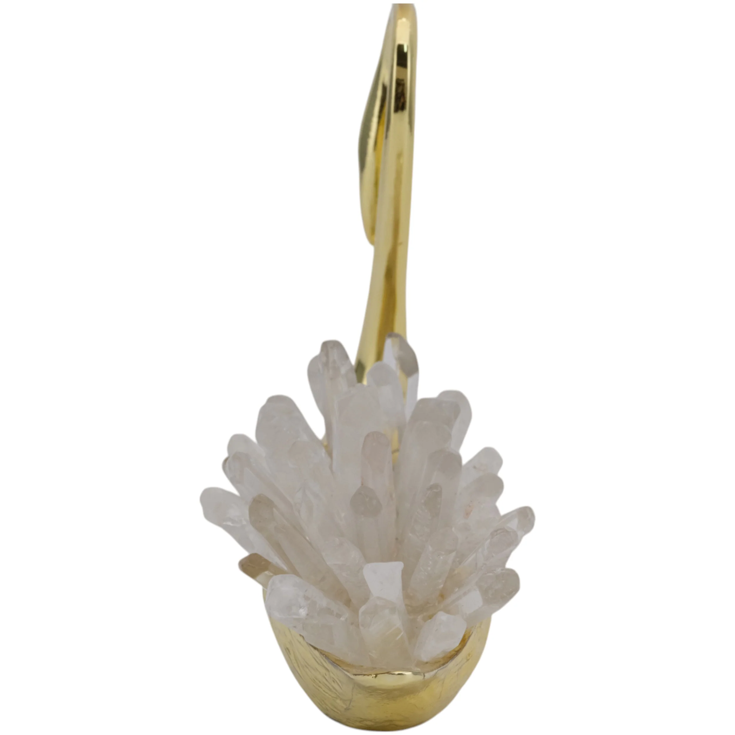 Sitting Swan with Curved Neck, Crystal/Gold - Image 4