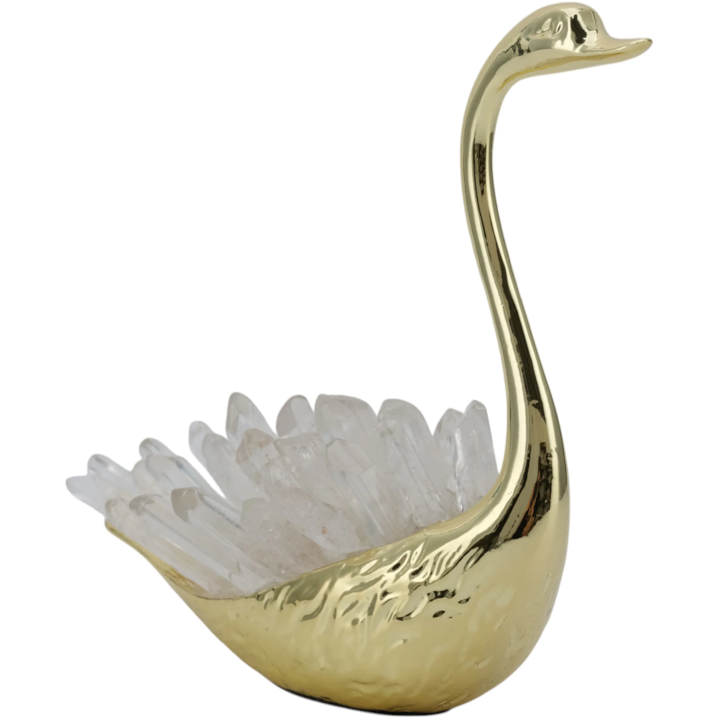 Sitting Swan with Tall Neck, Crystal/Gold