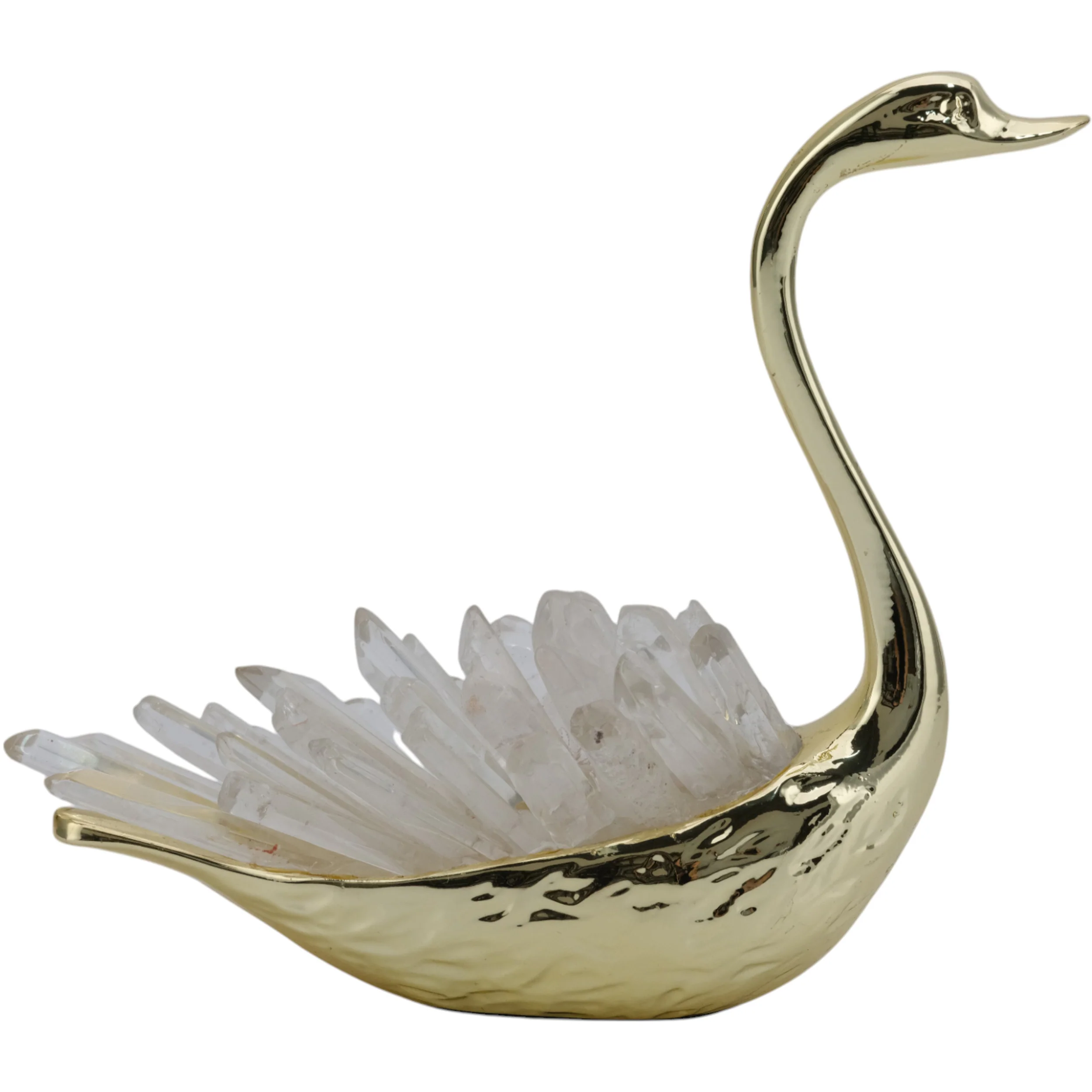 Sitting Swan with Tall Neck, Crystal/Gold - Image 3