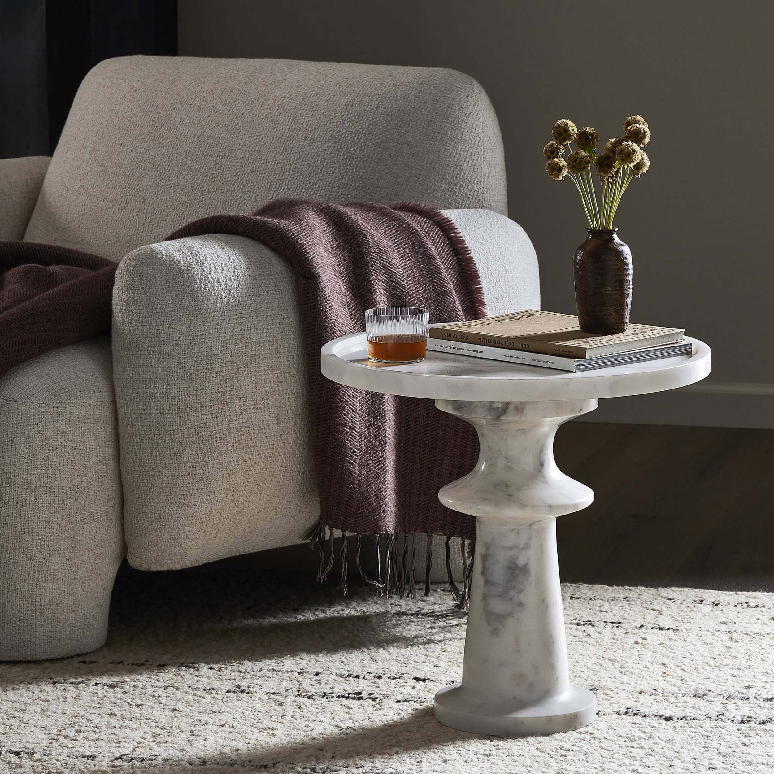 Skylar End Table, Polished White Marble by Four Hands - Image 8