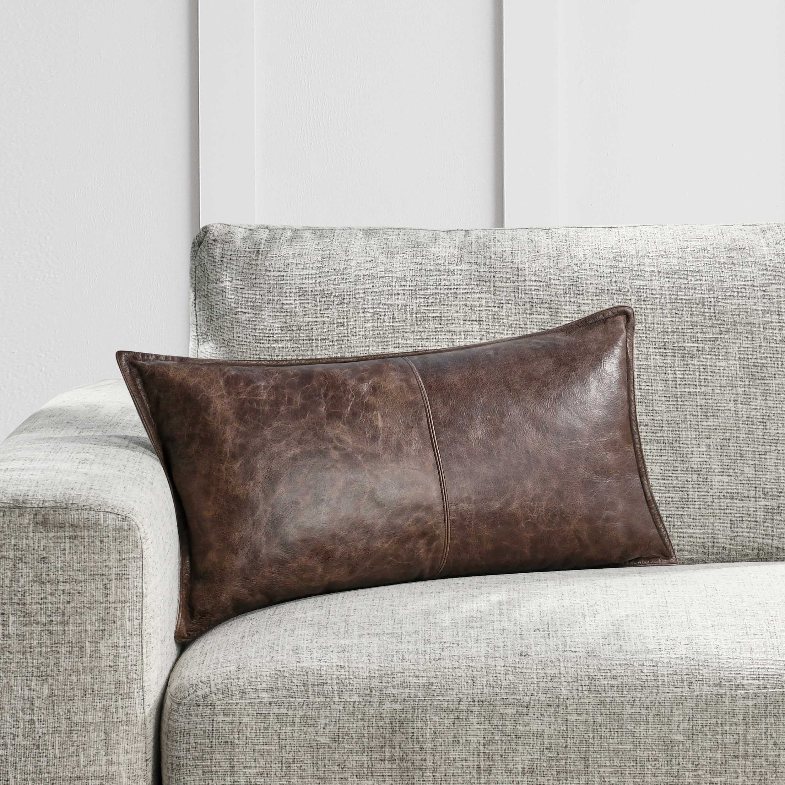 SLD Leather Lumbar Pillow, Parsons Cocoa - Image 4