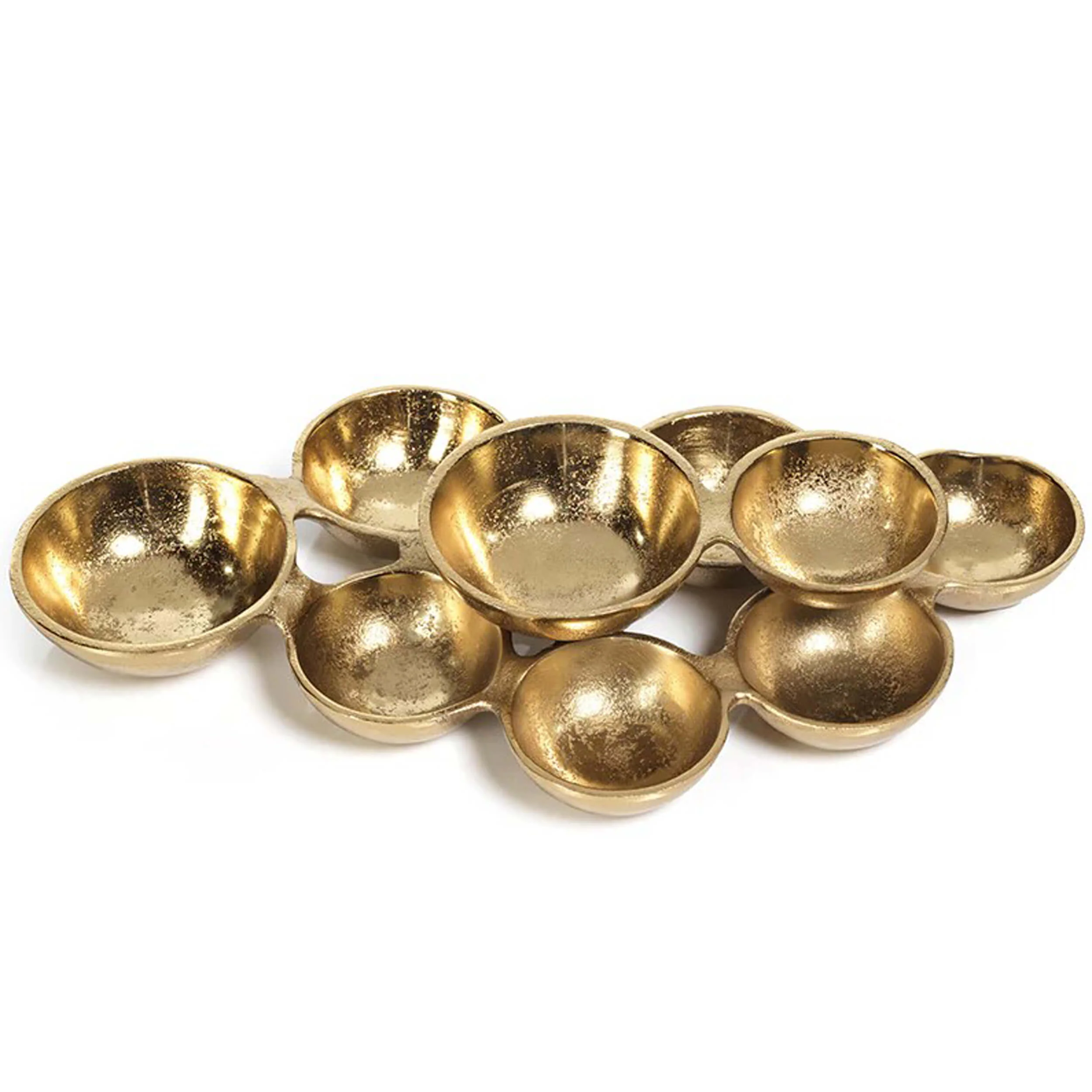 Small Cluster of 9 Serving Bowls, Dark Gold