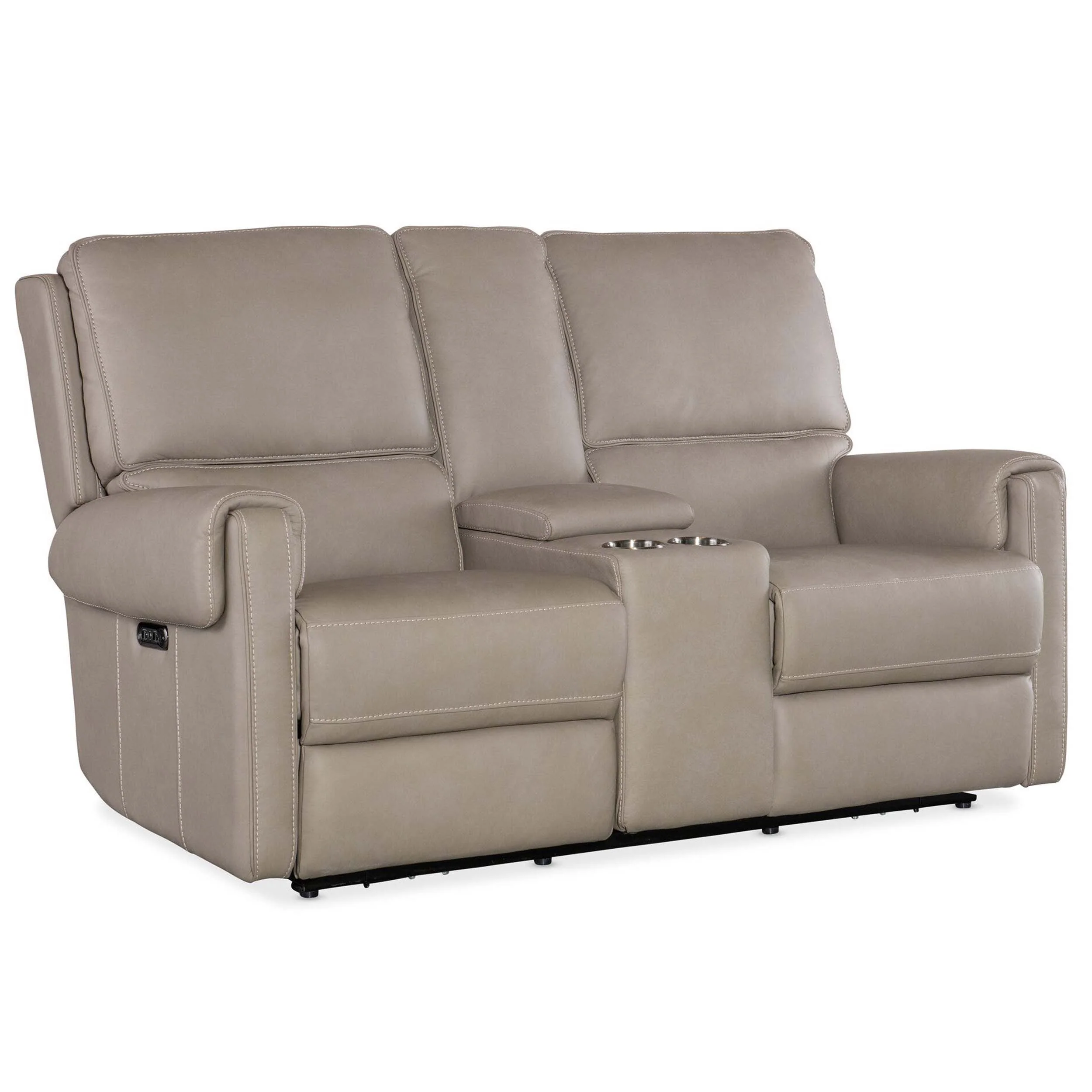 Somers Leather Power Console Loveseat, Somers Dark Taupe