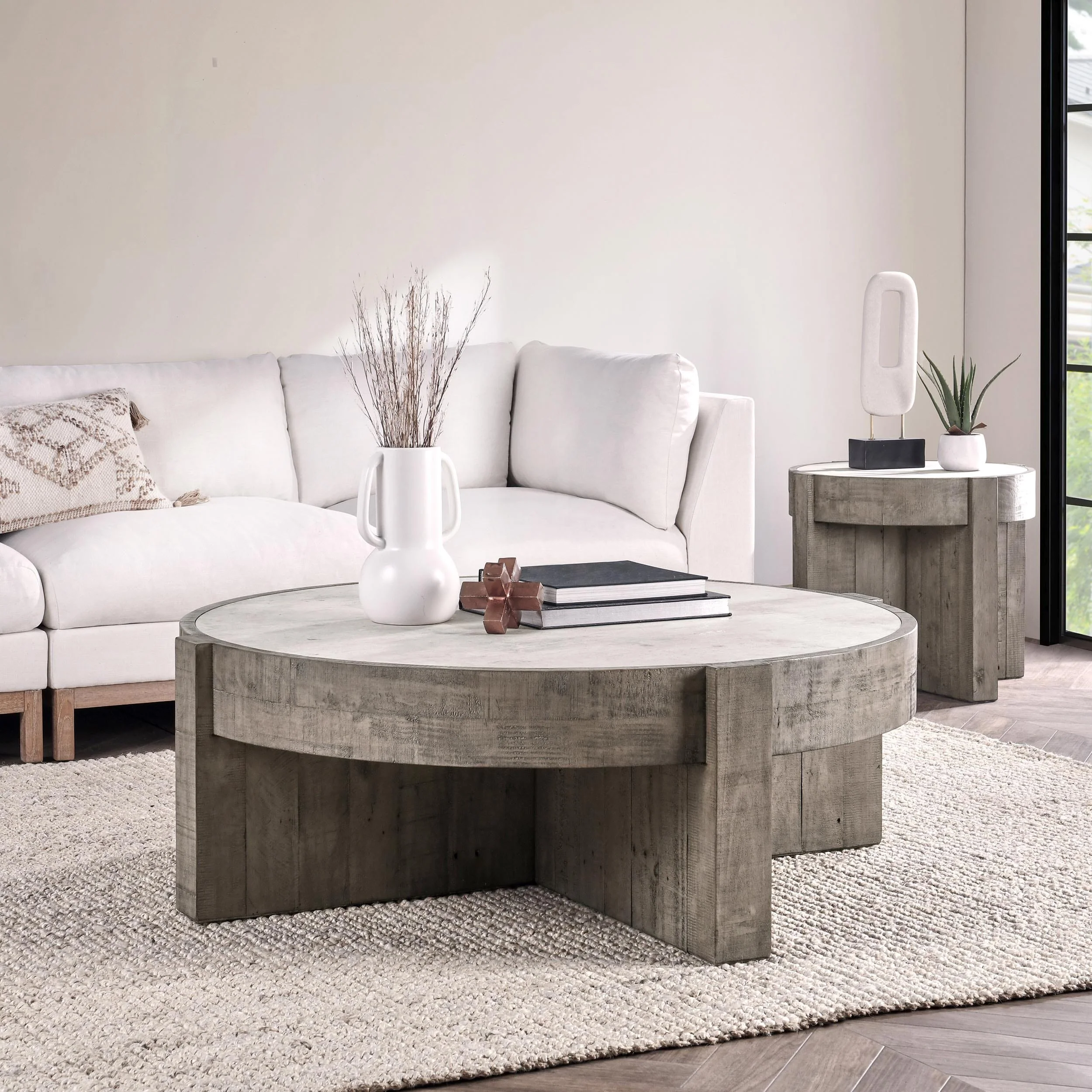 Sonoma Round Coffee Table, Antique White/Distressed Gray - Image 6