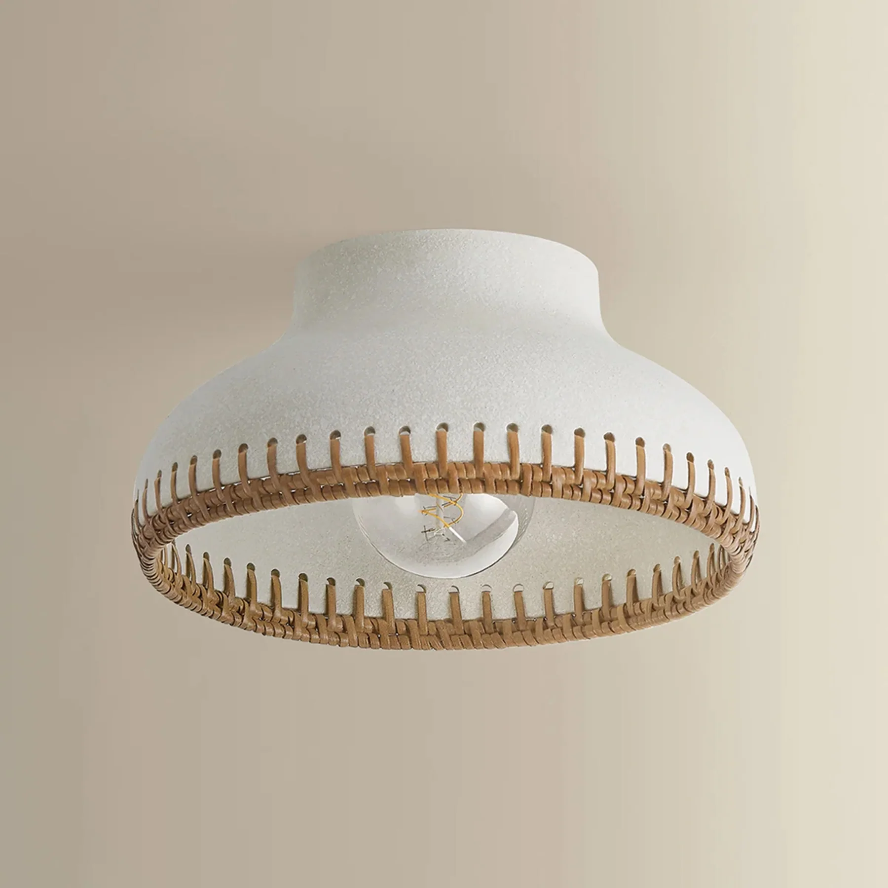 Southfields Flush Mount, Aged Brass/Ceramic Cream Pebble - Image 2