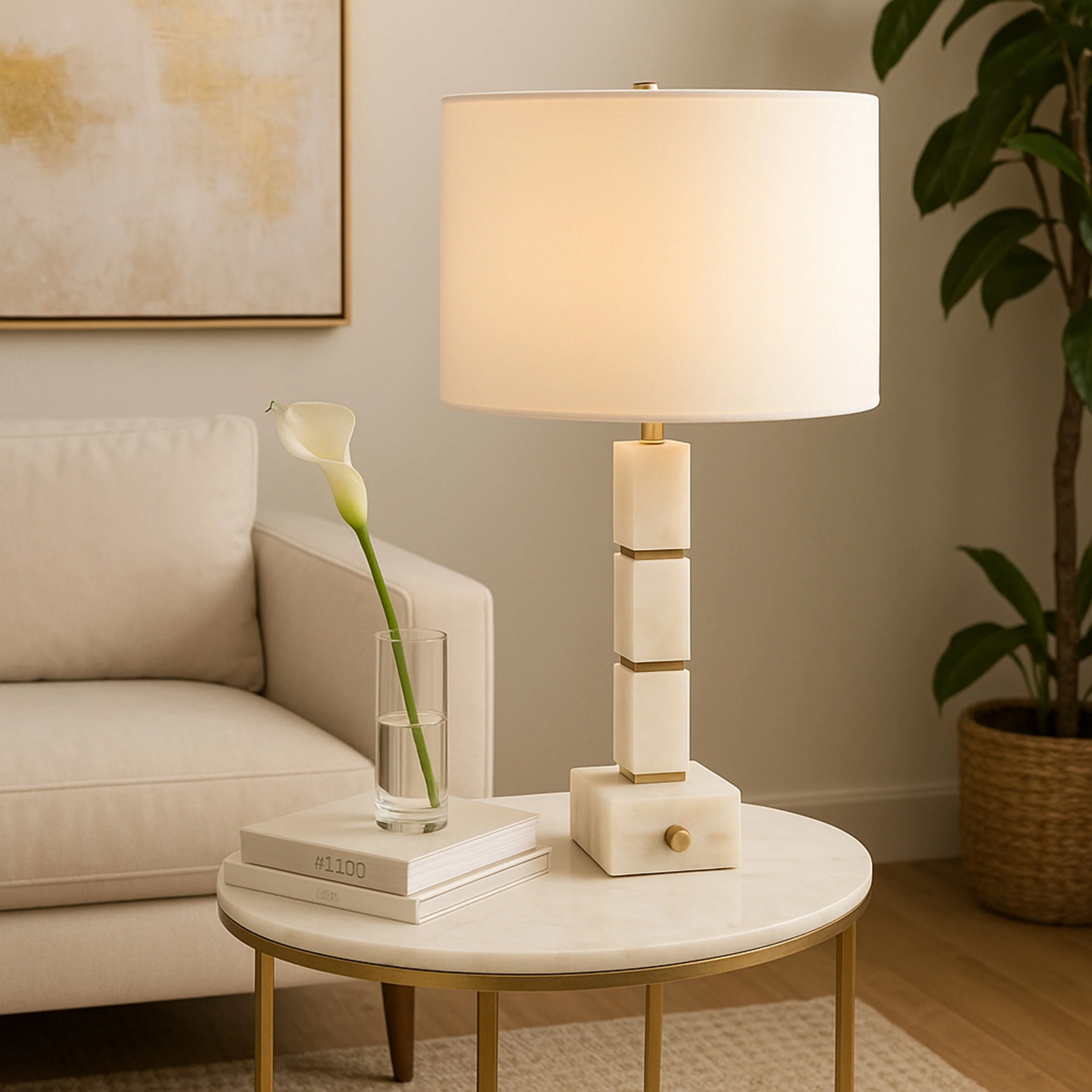Stacked Marble Cubes Table Lamp, White - Image 7