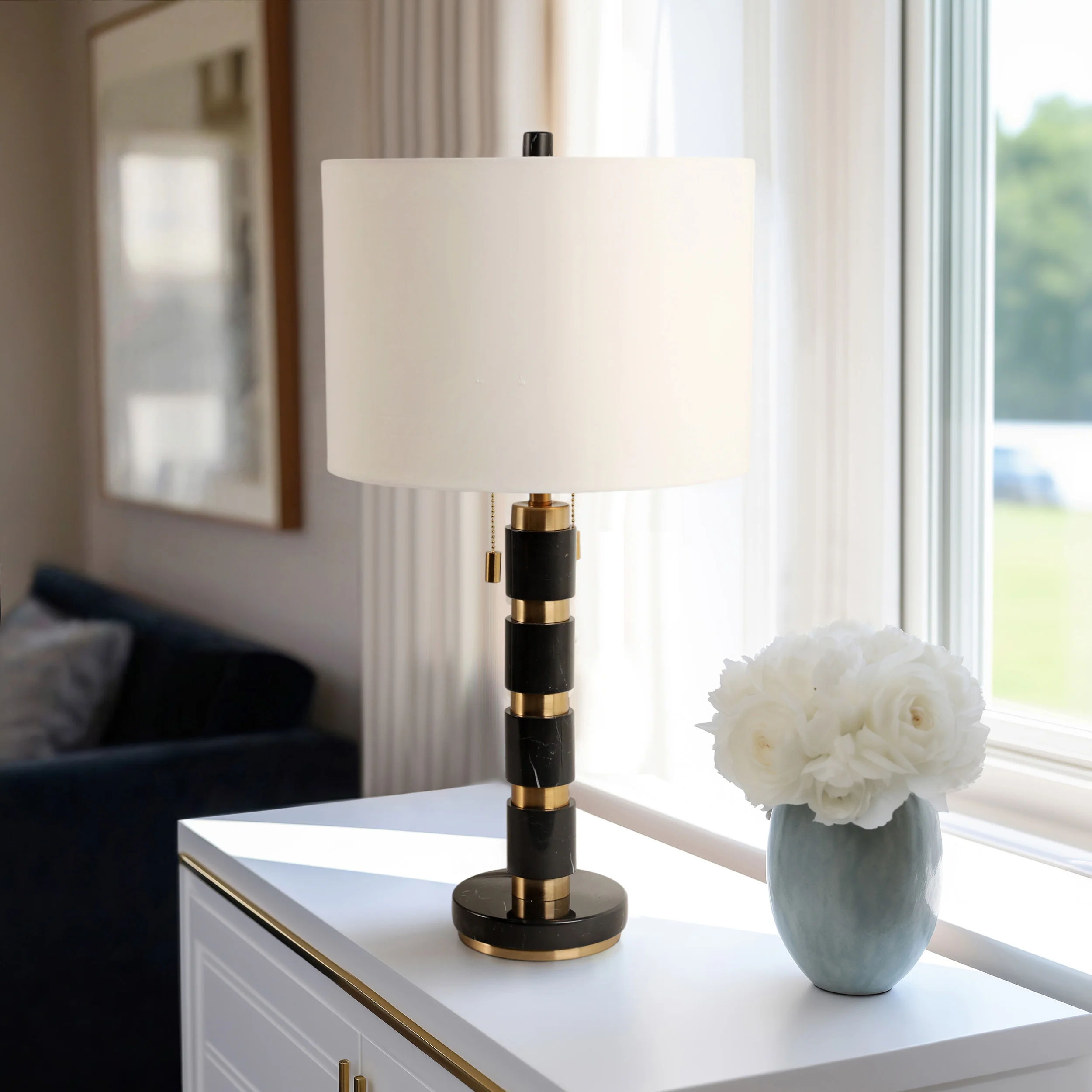 Stacked Marble Lamp, Black/Gold - Image 5