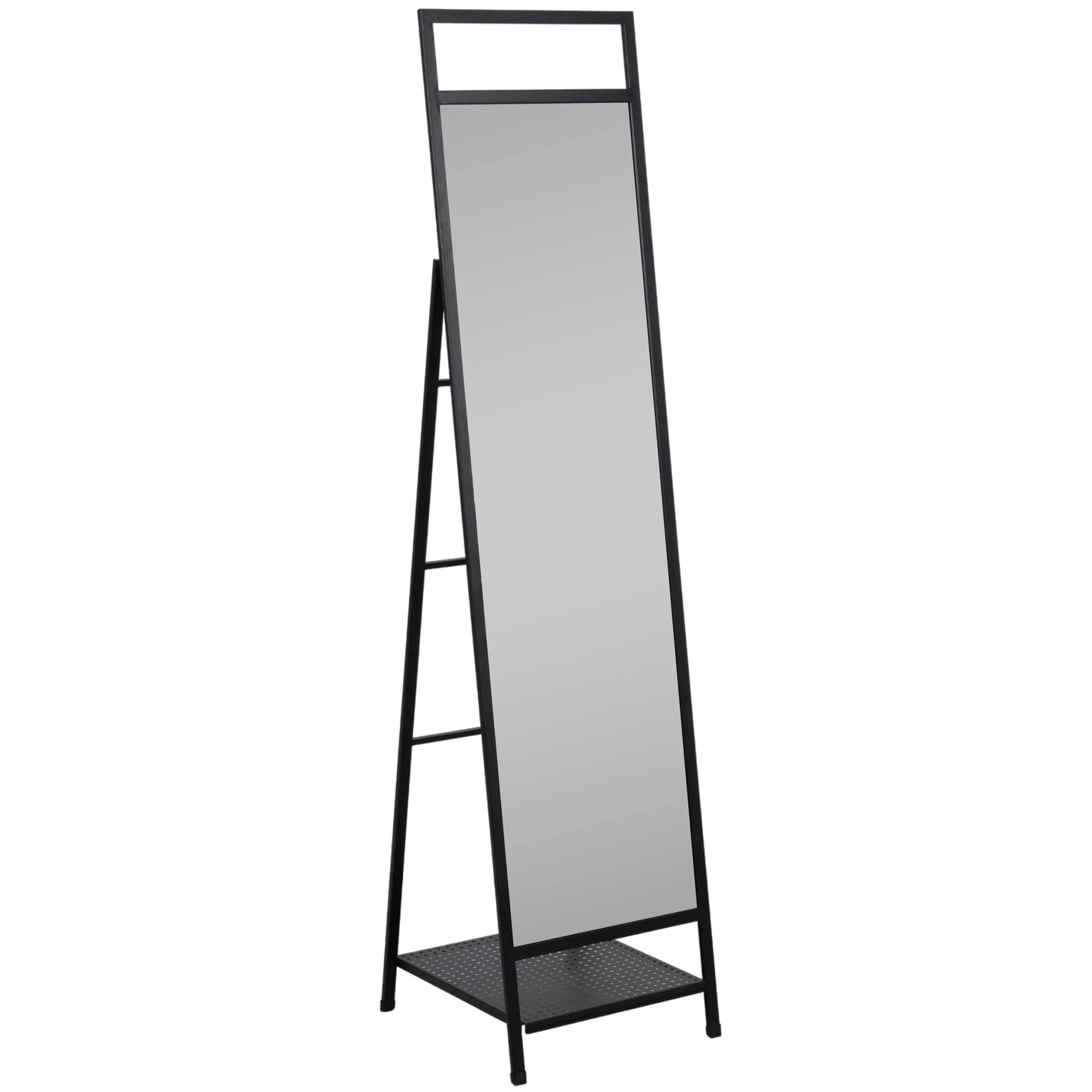 Standing Mirror w/Hooks, Black