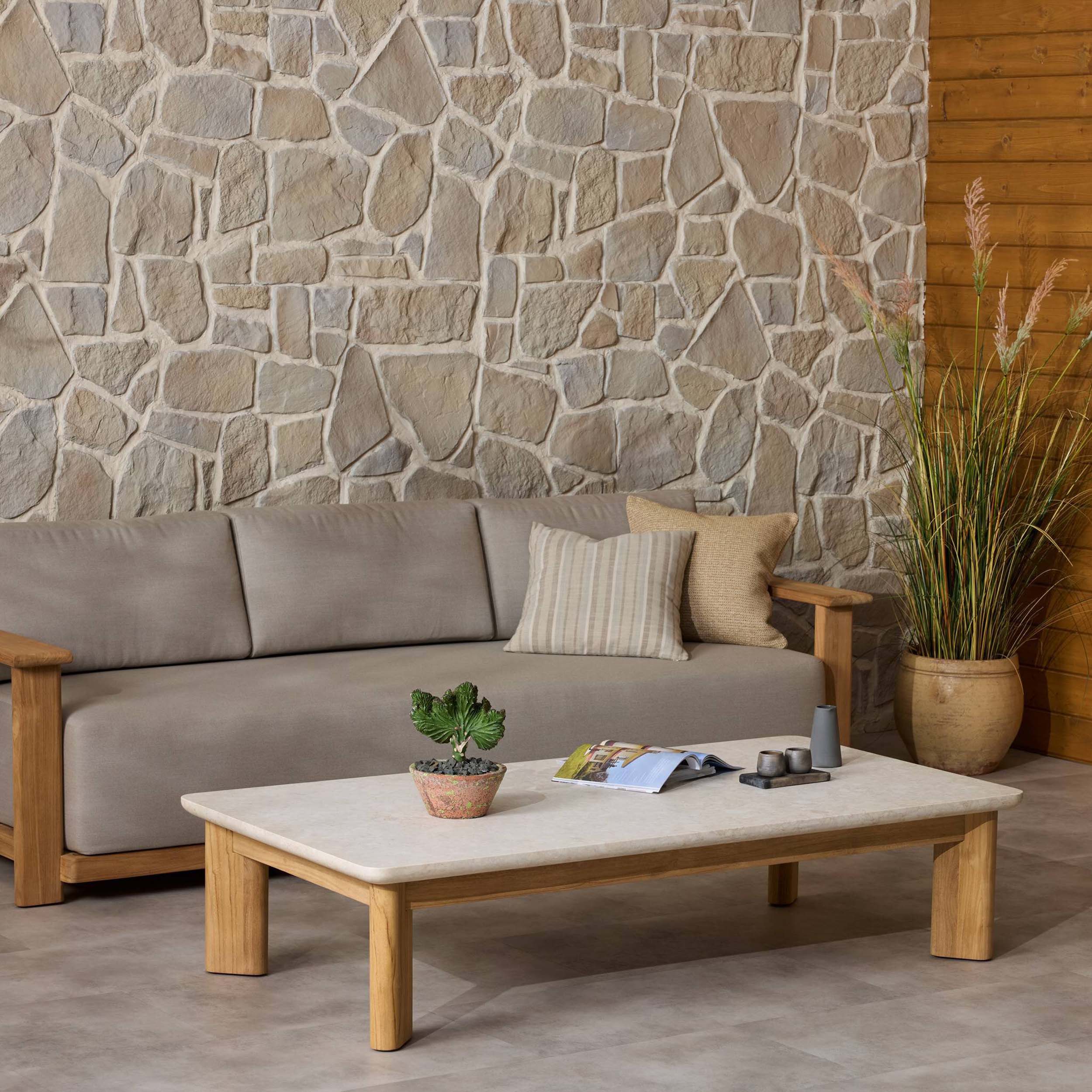 Sterling Outdoor Stone Coffee Table, Beige Fossil by Four Hands - Image 8