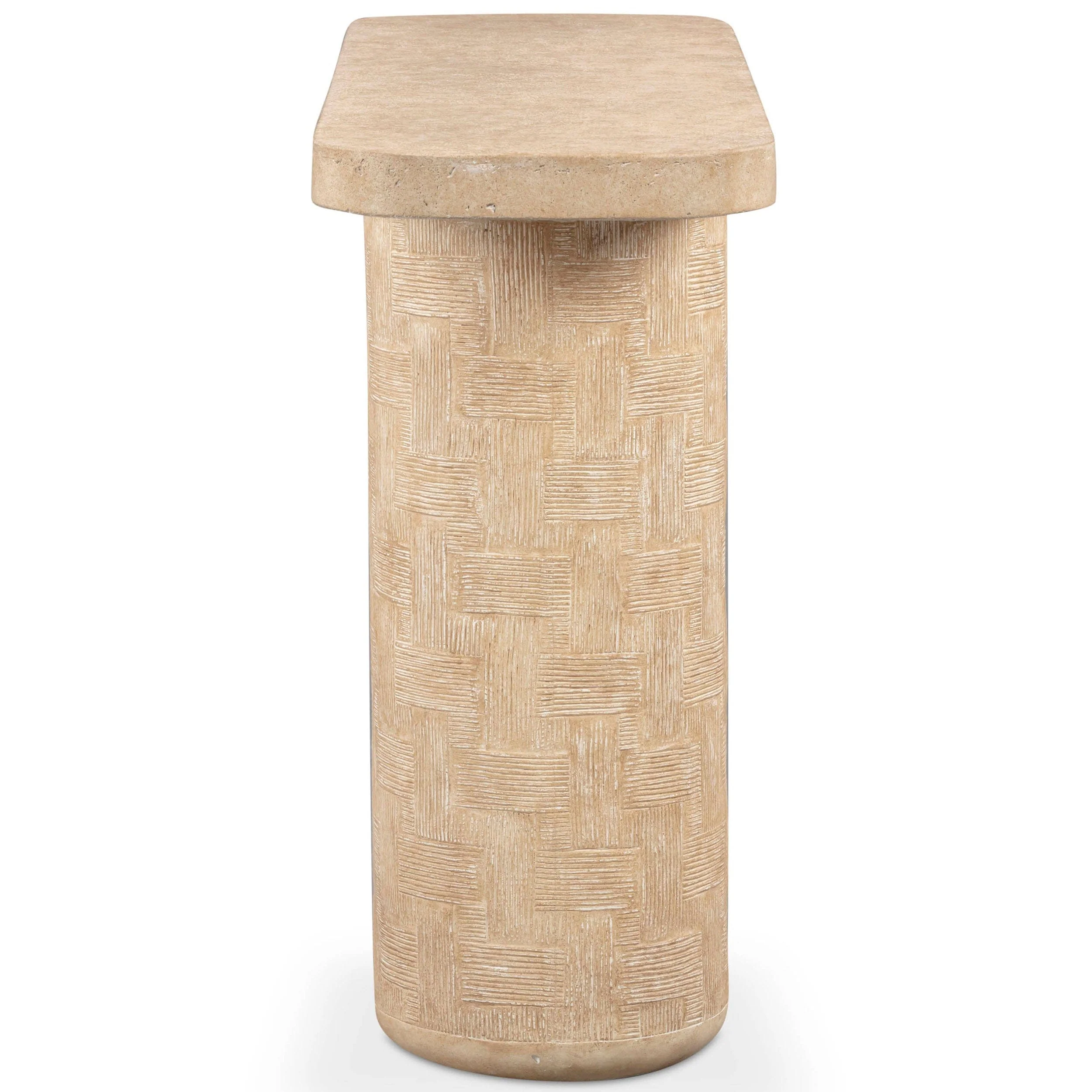 Suraya 55" Outdoor Console Table, Faux Travertine - Image 3