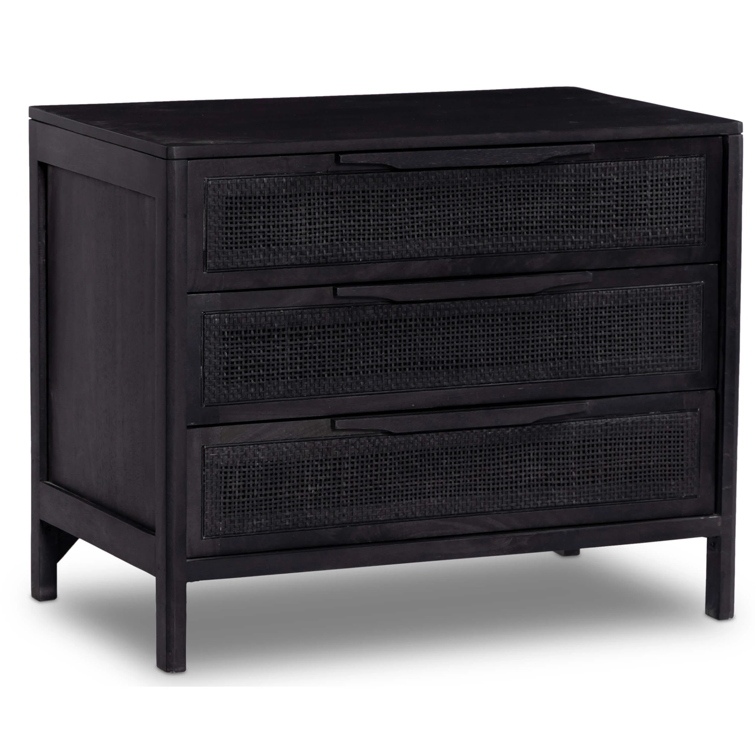 Sydney Large Nightstand, Black Wash w/Black Cane by Four Hands