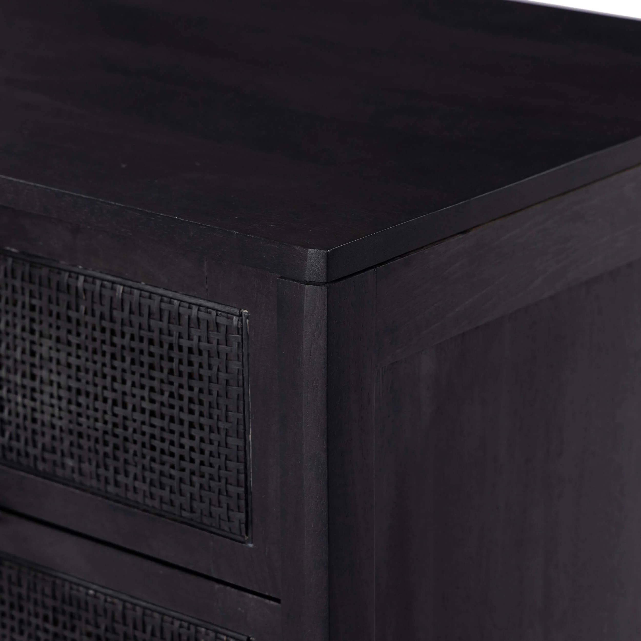 Sydney Large Nightstand, Black Wash w/Black Cane by Four Hands - Image 2