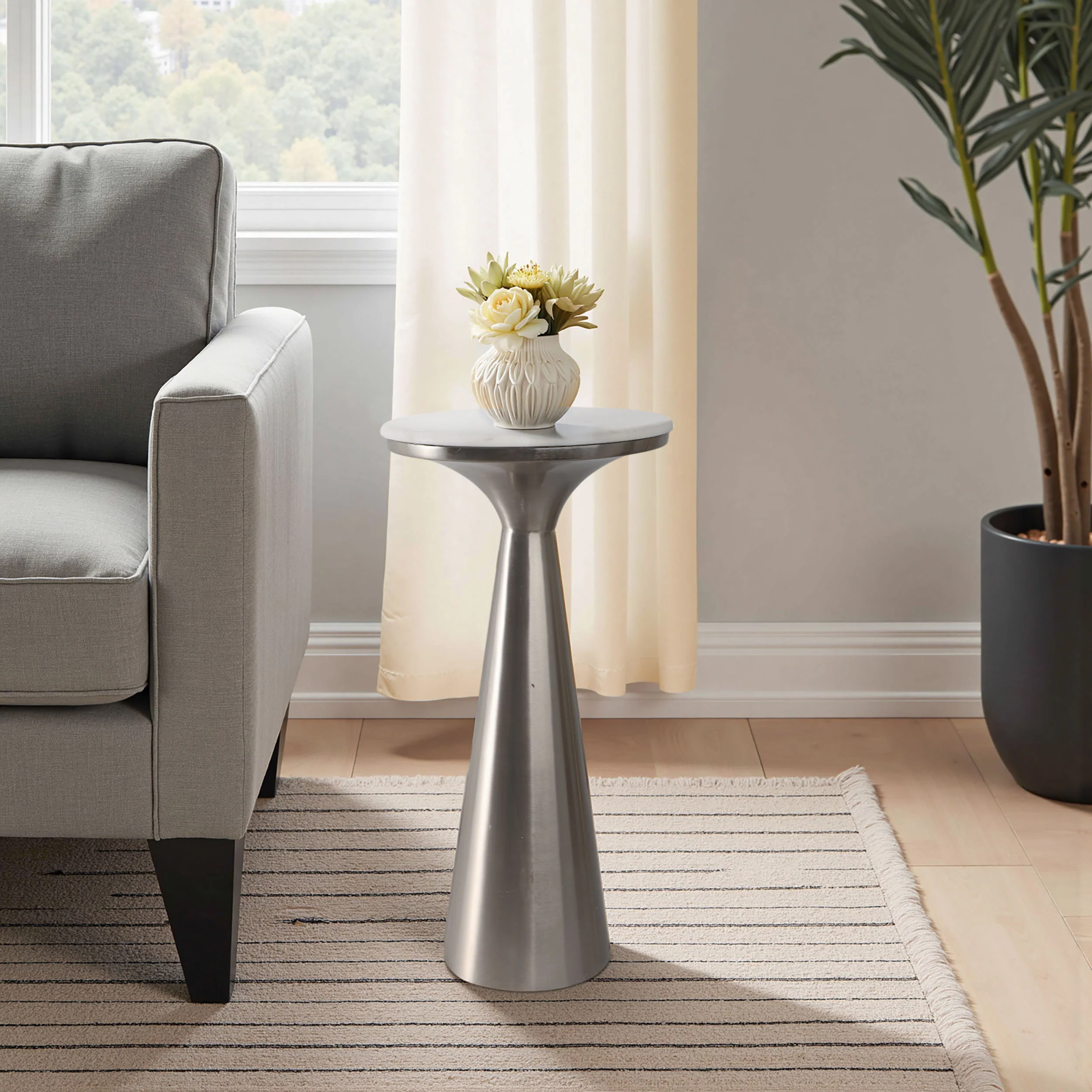 Tapered Metal Base Drink Table, White/Silver - Image 5