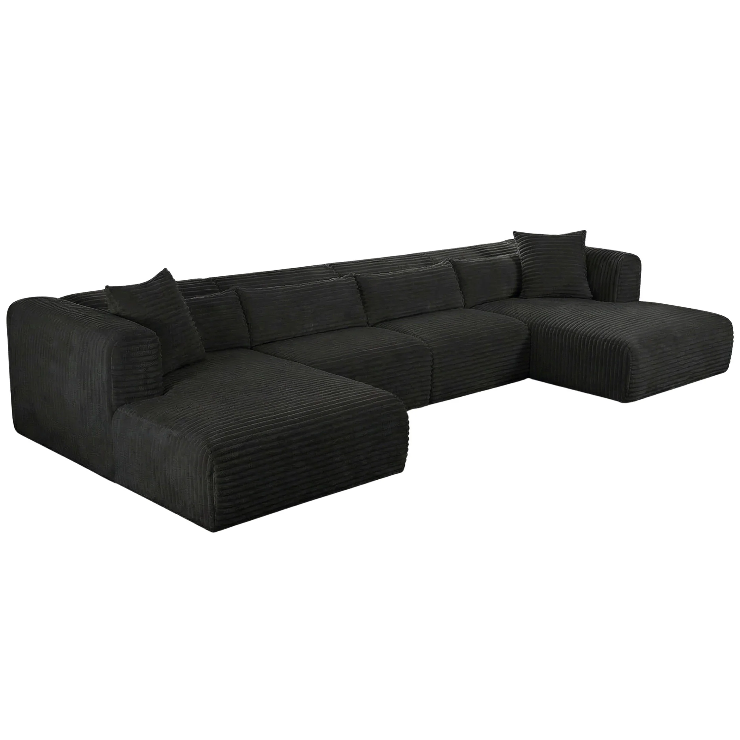 Tarra 4 Piece Corduroy Modular U-Sectional, Black - Image 2