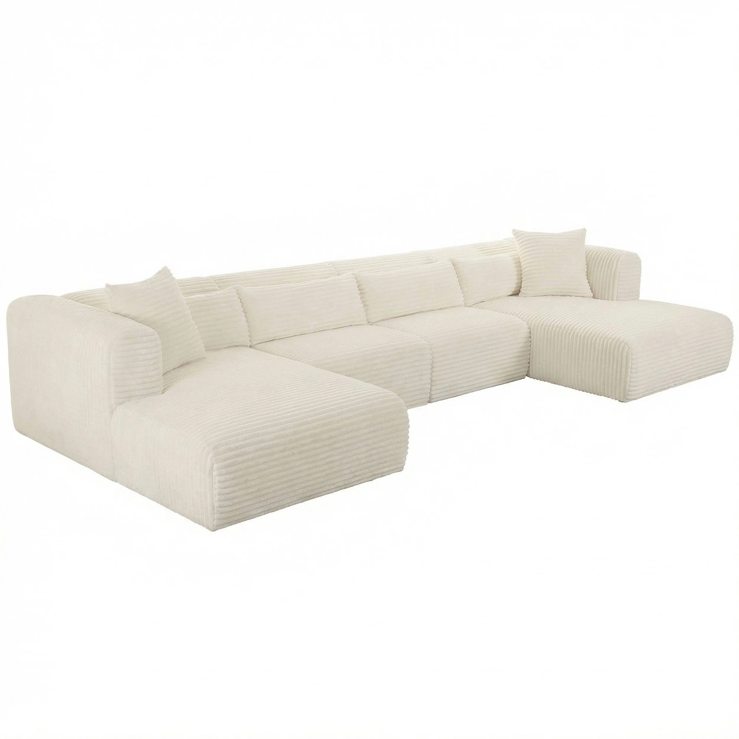 Tarra 4 Piece Corduroy Modular U-Sectional, Cream - Image 2