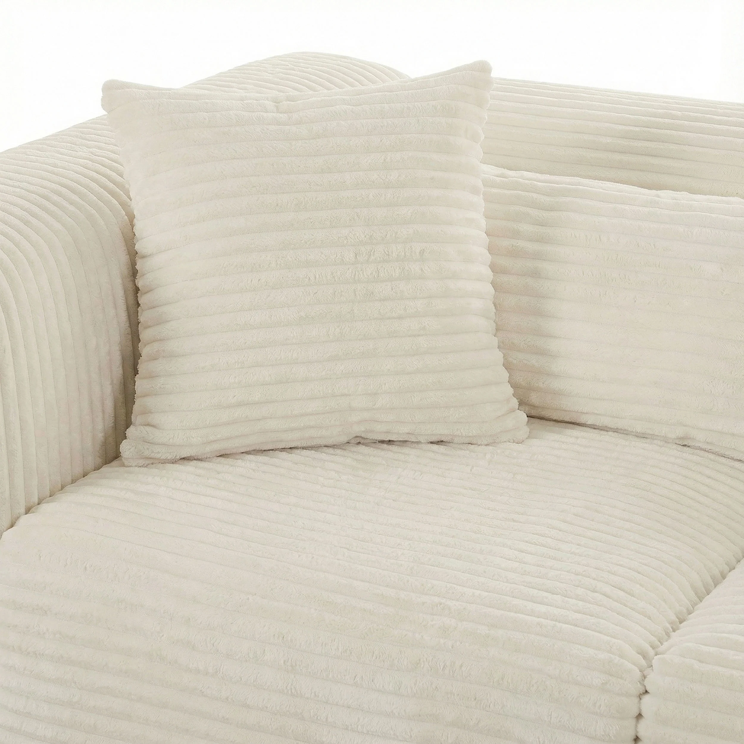Tarra 4 Piece Corduroy Modular U-Sectional, Cream - Image 4
