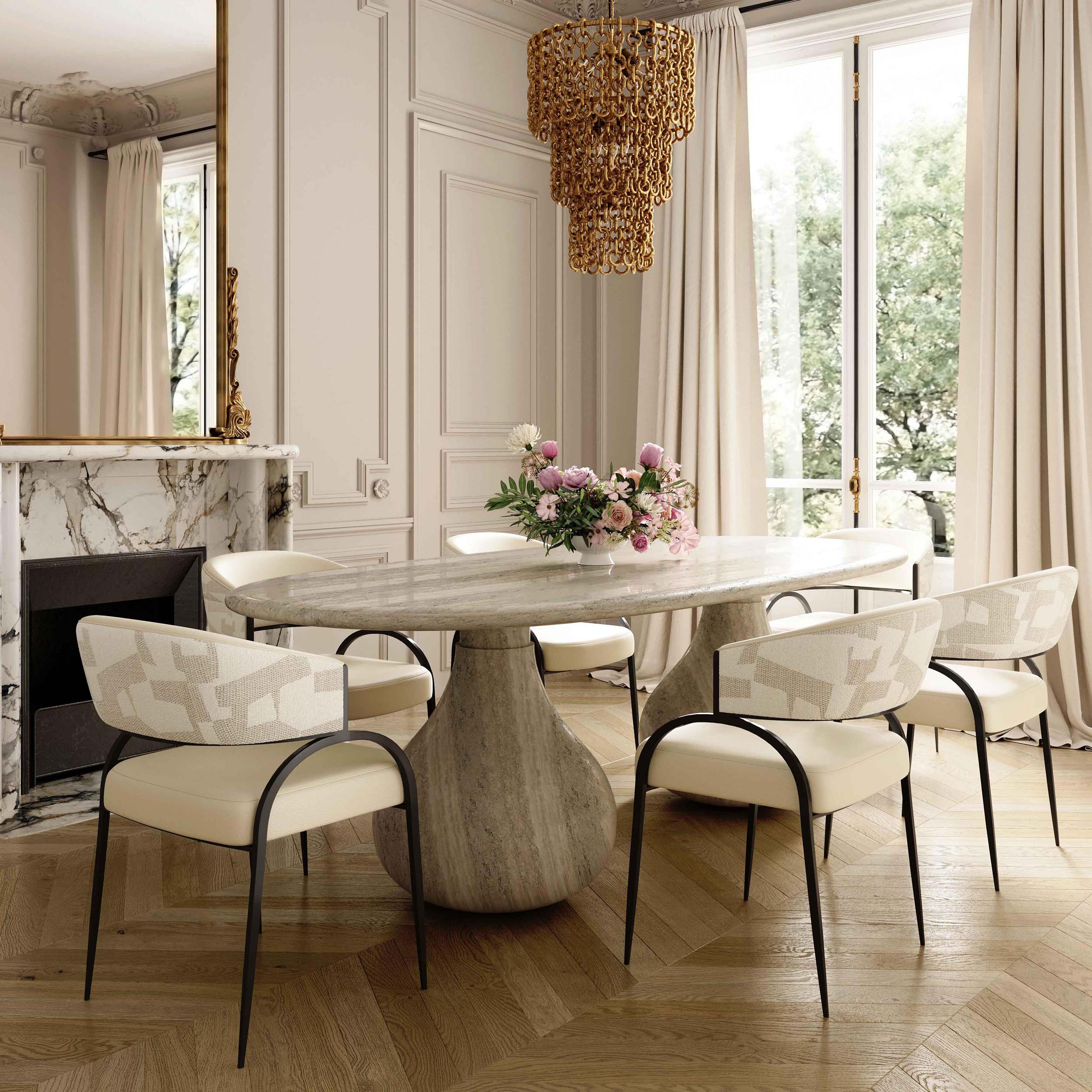 Tatum 2-Tone Jacquard Dining Chair, Cream - Image 5