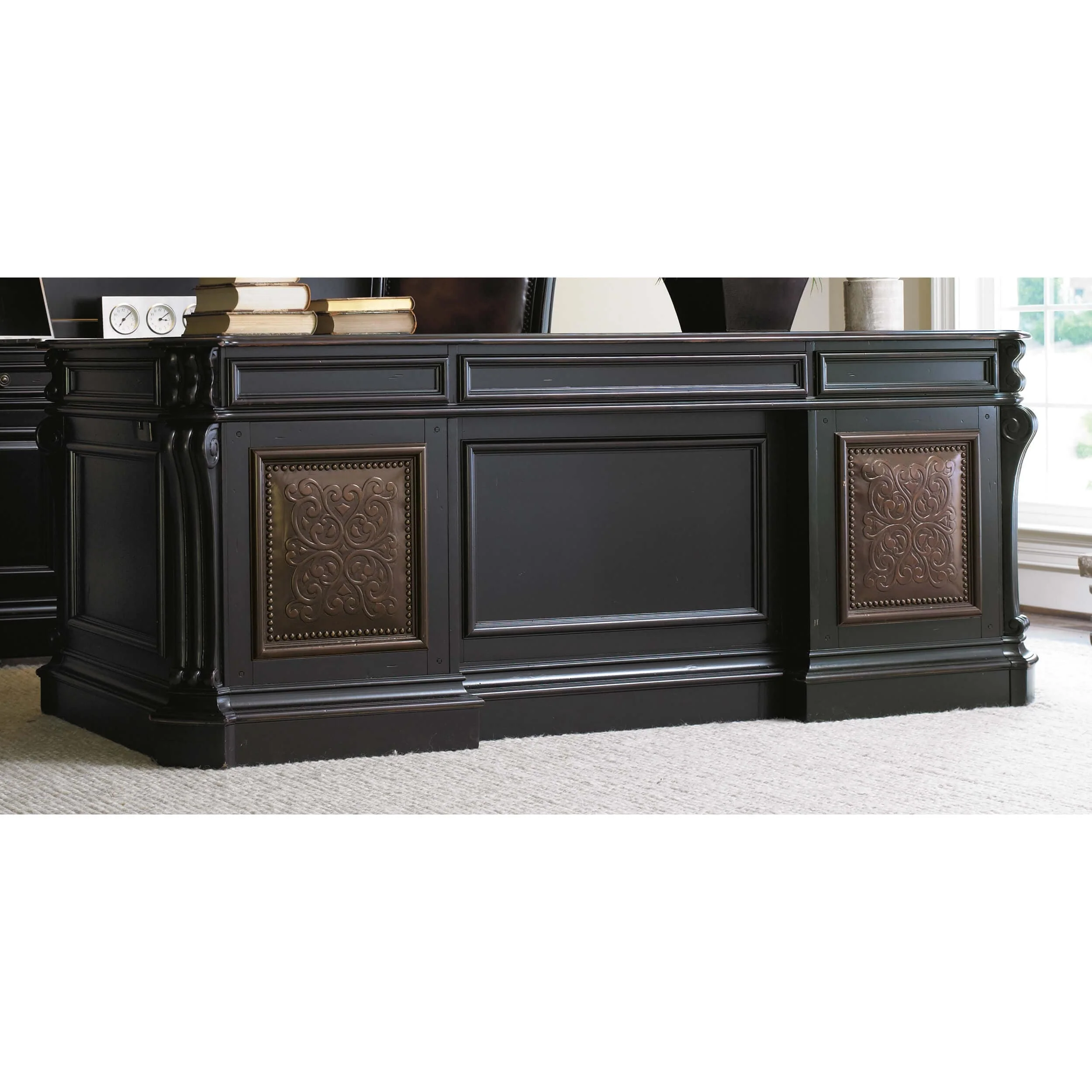 Telluride Executive Desk w/Leather Panels, Black - Image 4