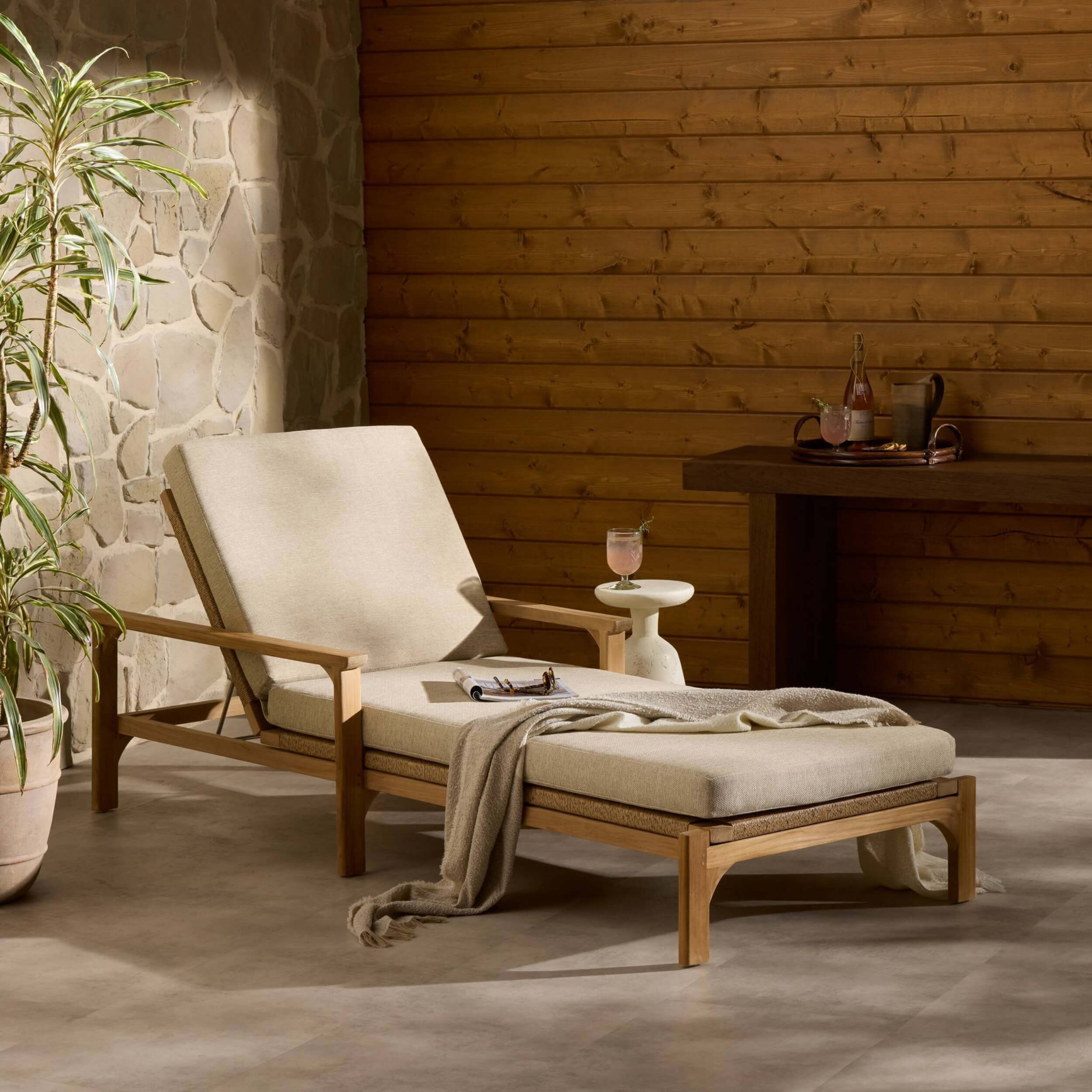 Topeka Outdoor Chaise, Ellor Beige by Four Hands - Image 5