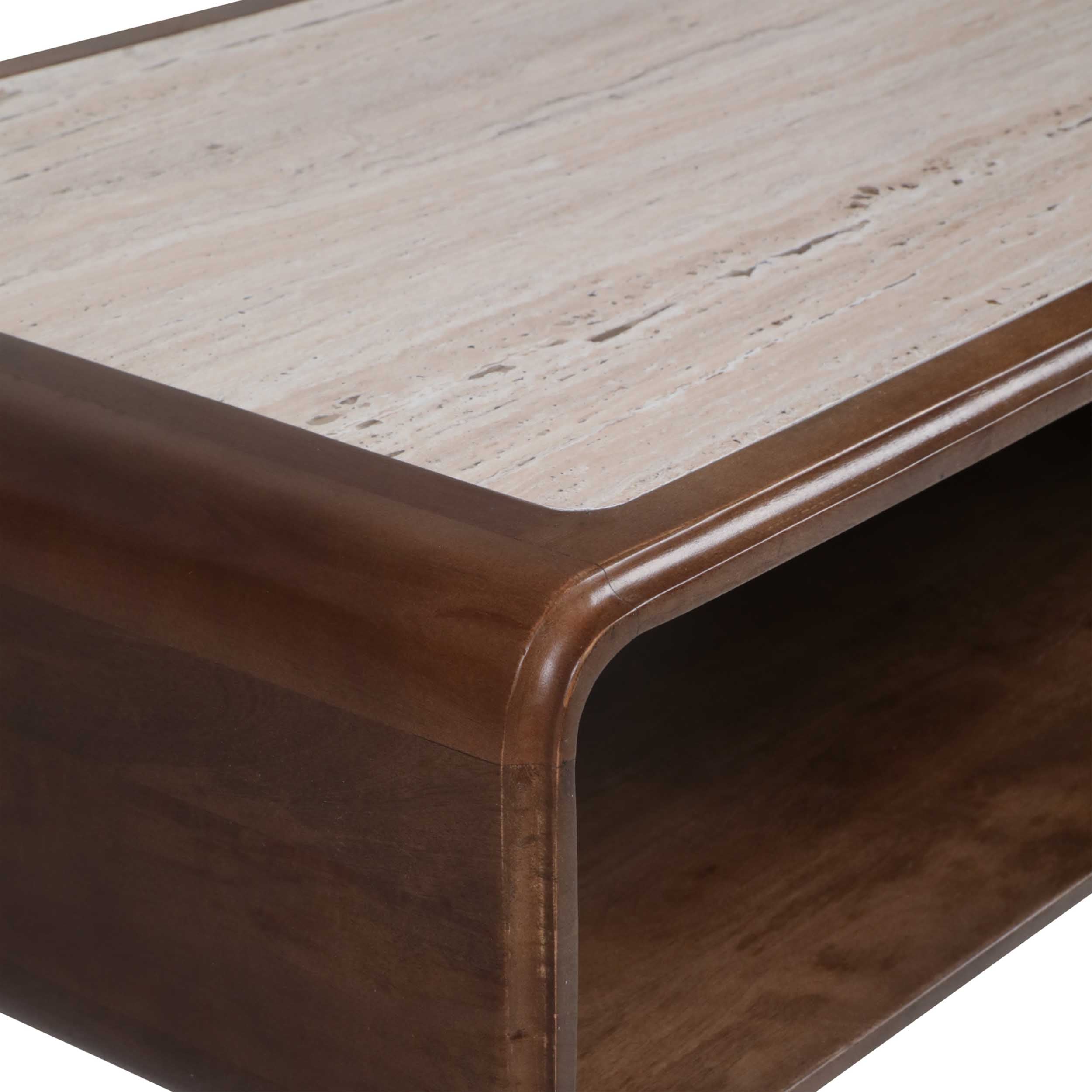 Travertine Inlay Coffee Table, Brown - Image 4
