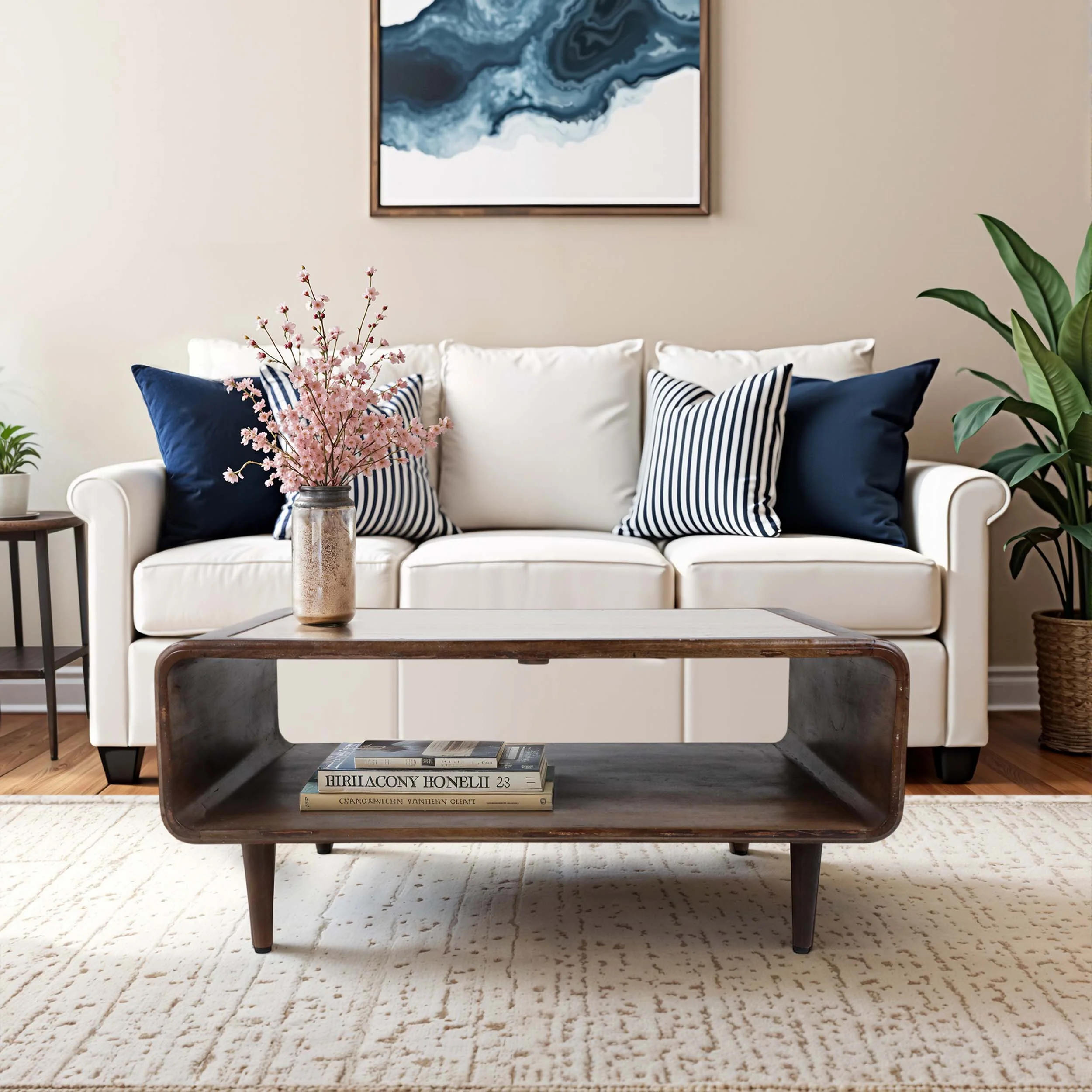 Travertine Inlay Coffee Table, Brown - Image 6