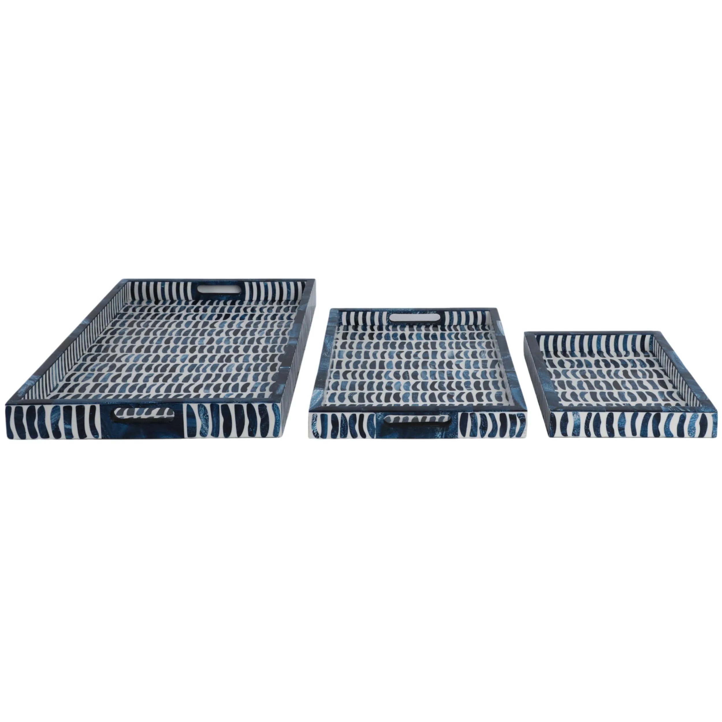 Trays w/Inlay Pieces, Blue/White, Set of 3