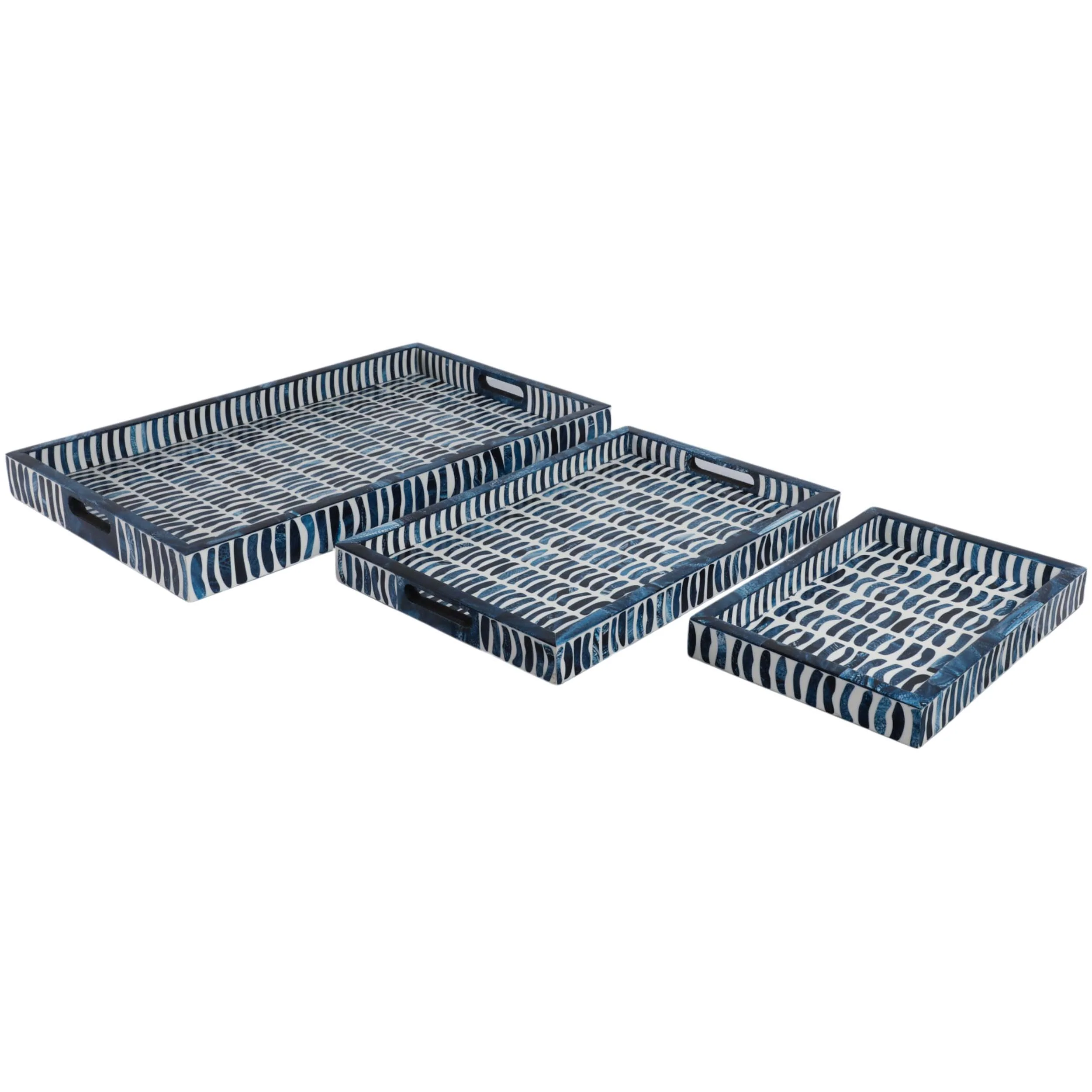 Trays w/Inlay Pieces, Blue/White, Set of 3 - Image 2