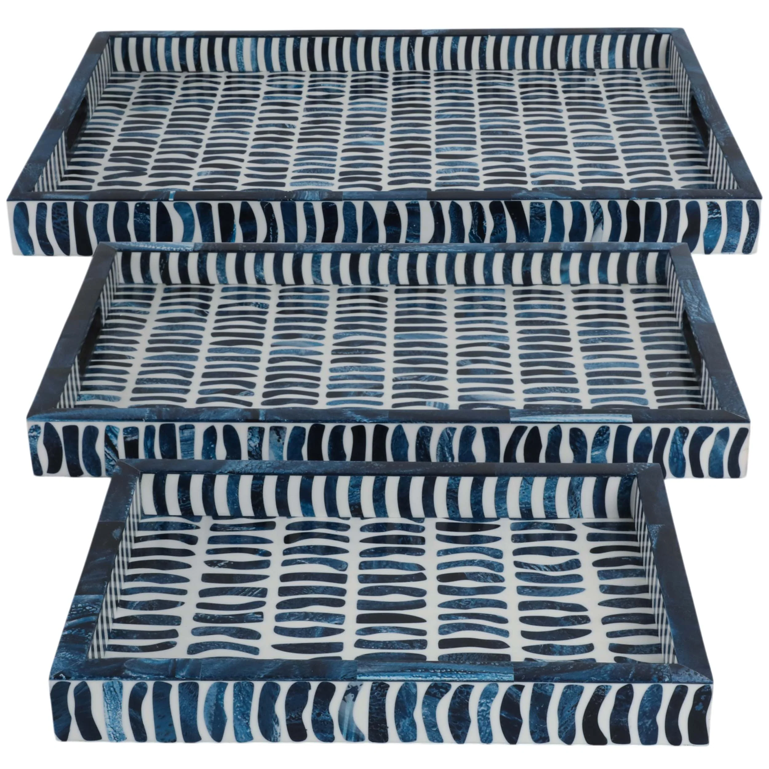 Trays w/Inlay Pieces, Blue/White, Set of 3 - Image 5