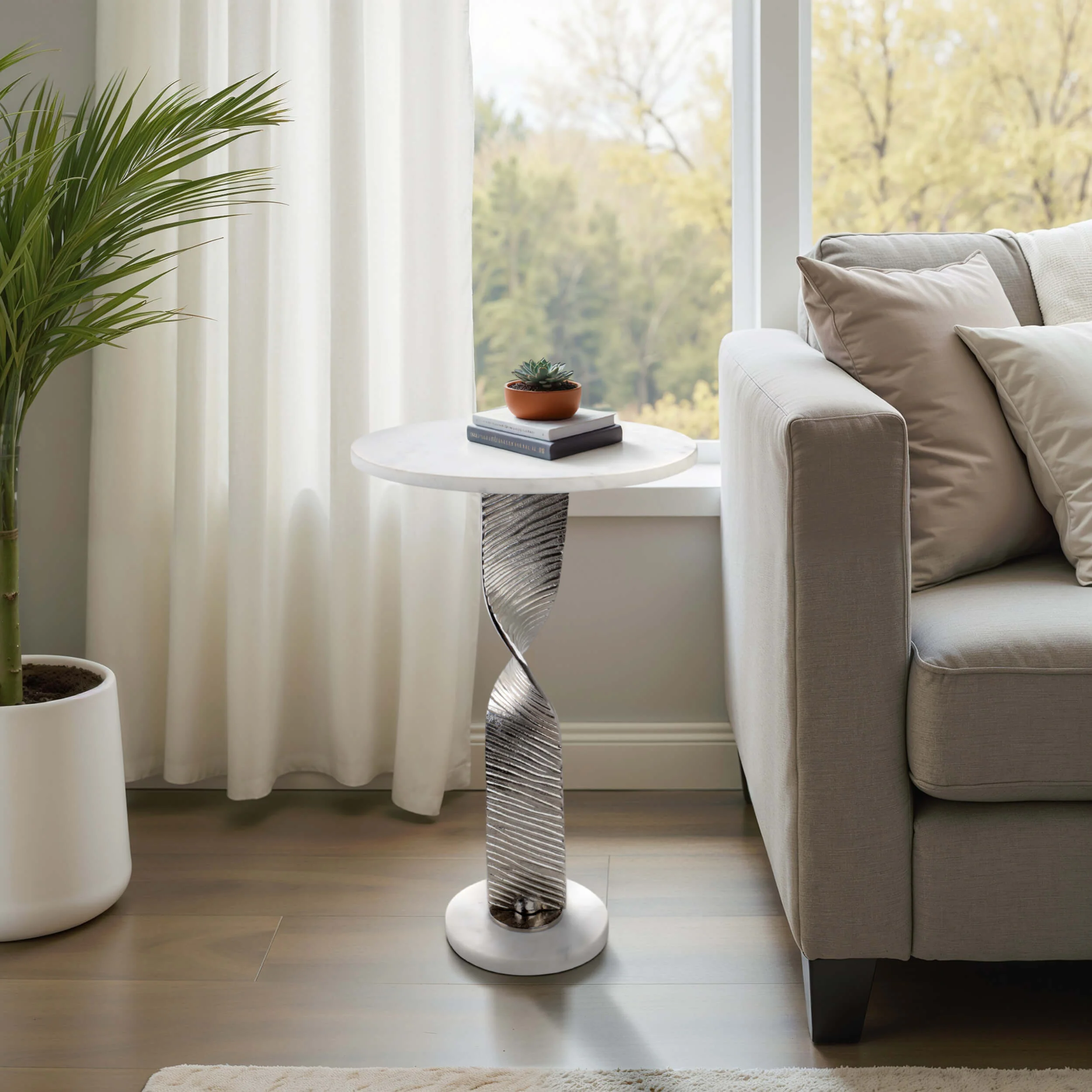 Twisted Base Accent Table, White/Silver - Image 6